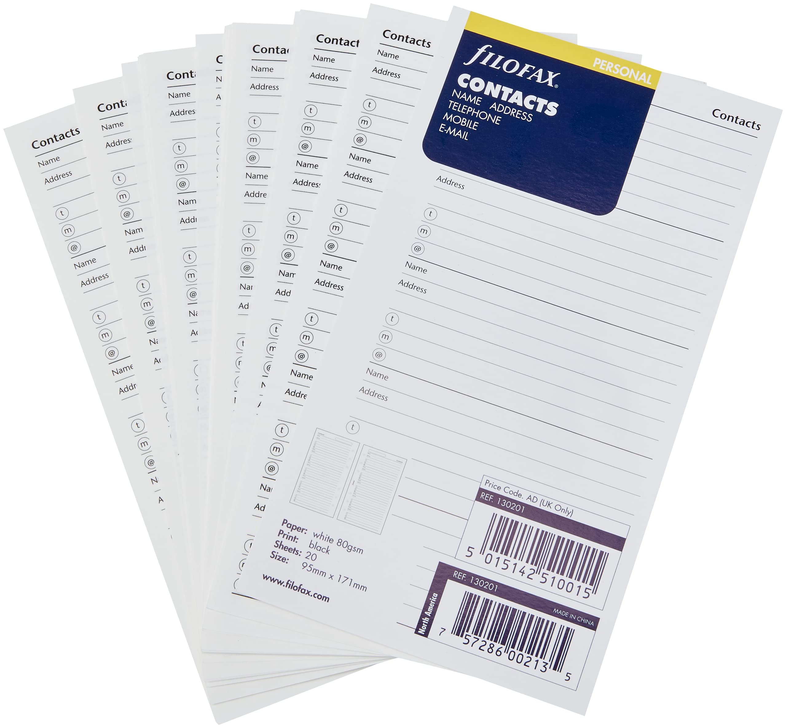 Filofax Personal Contacts Name/ Address/ Email/ Telephone/ Fax/ Mobile, White 3
