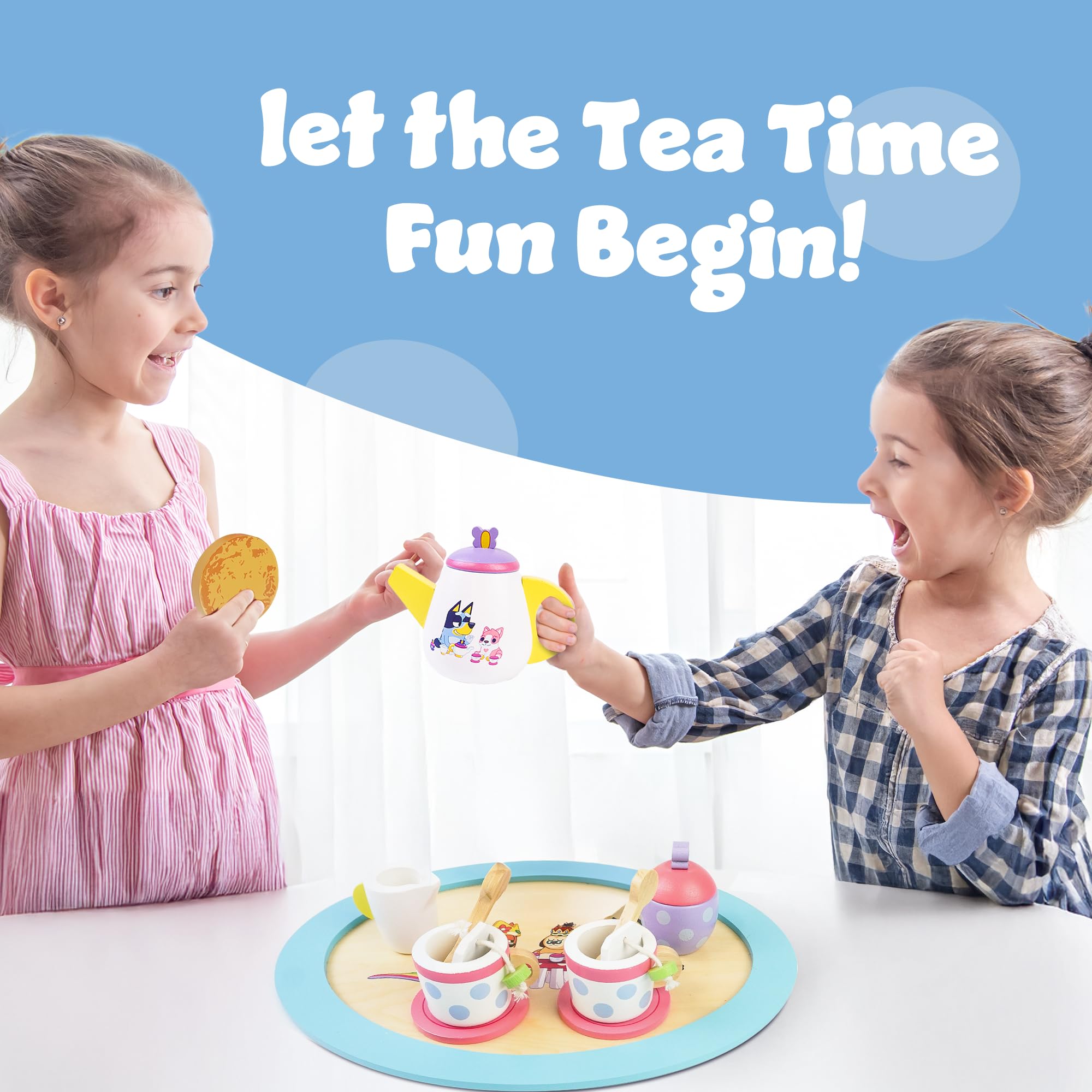 Bluey Wooden Tea Set - 20 Piece Pretend Play Toy for Kids Aged 3+ 6