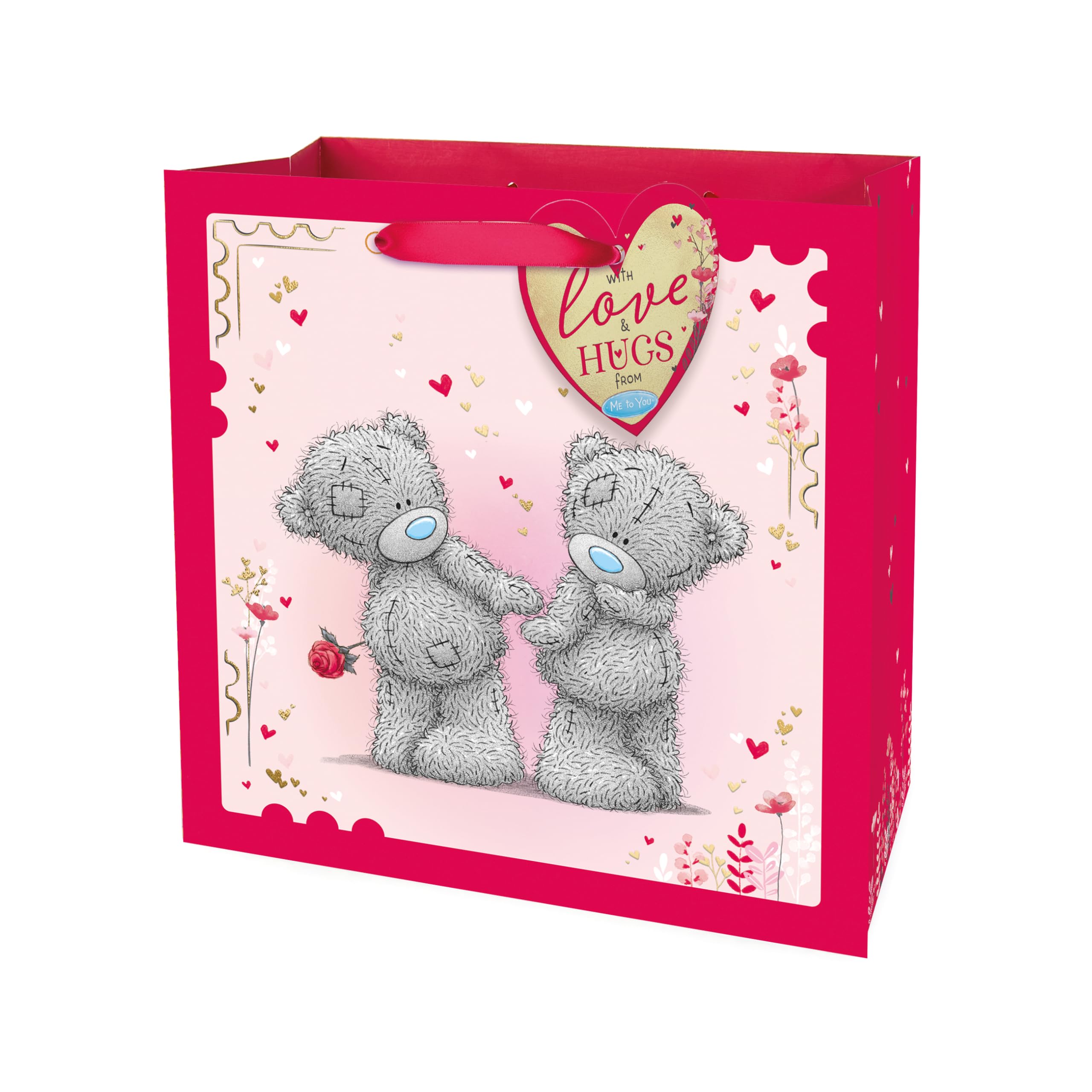 Me To You Tatty Teddy Valentine's Day Small Fabric Gift Bag | 15x16x12 cm | Includes Tag & Ribbon