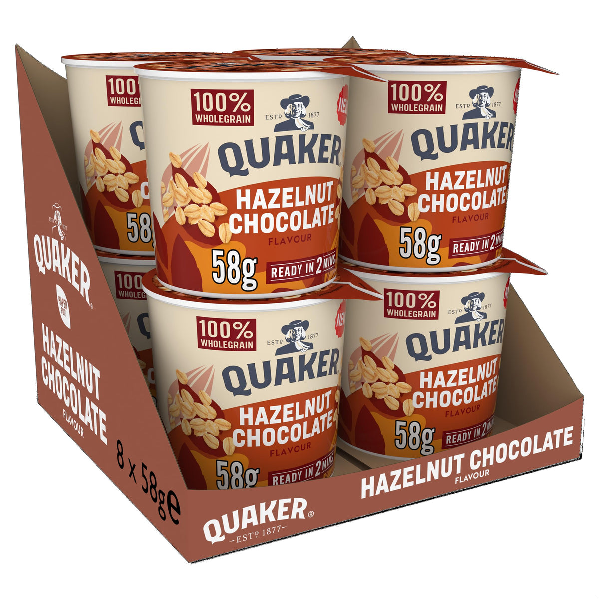 Quaker Hazelnut Chocolate Porridge Pot - 8 x 58g
