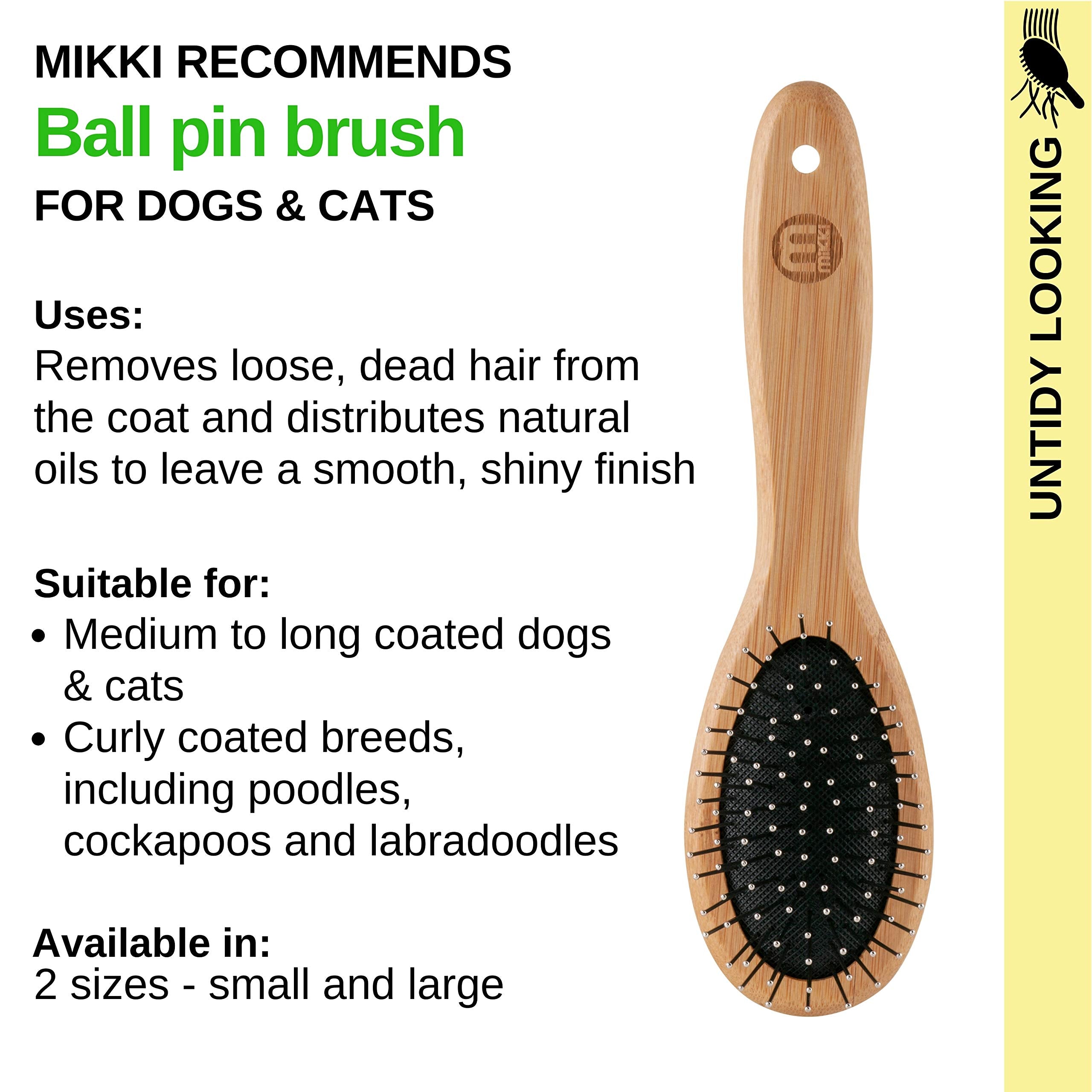Mikki Bamboo Ball Pin Brush - Eco-Friendly Grooming for Medium to Thick Coats | Large 5