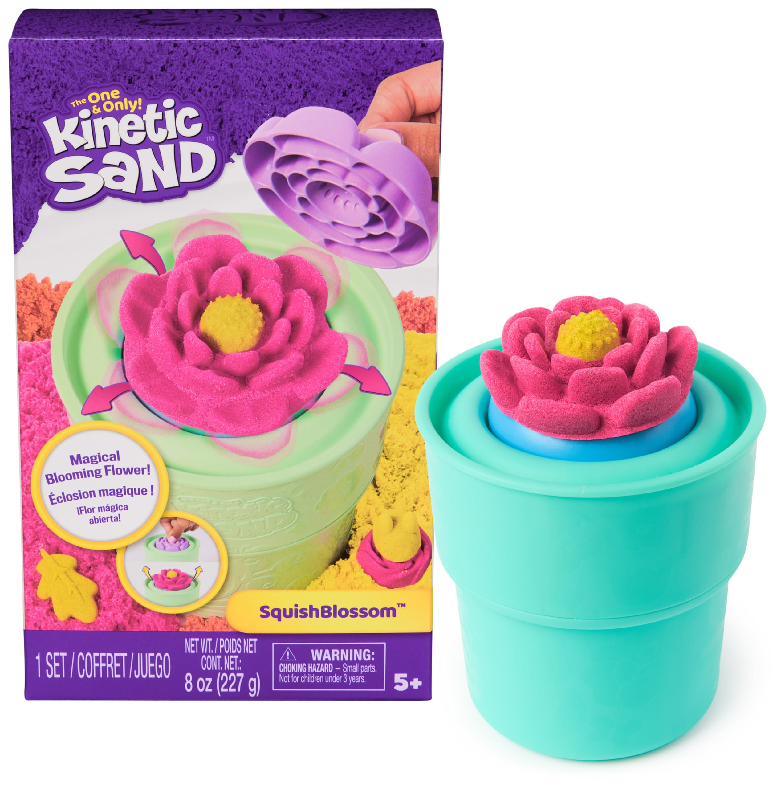 Kinetic Sand SquishBlossom Blooming Flower Sand Art Kit | 227g Pink & Yellow Sand | Ages 5-14 1