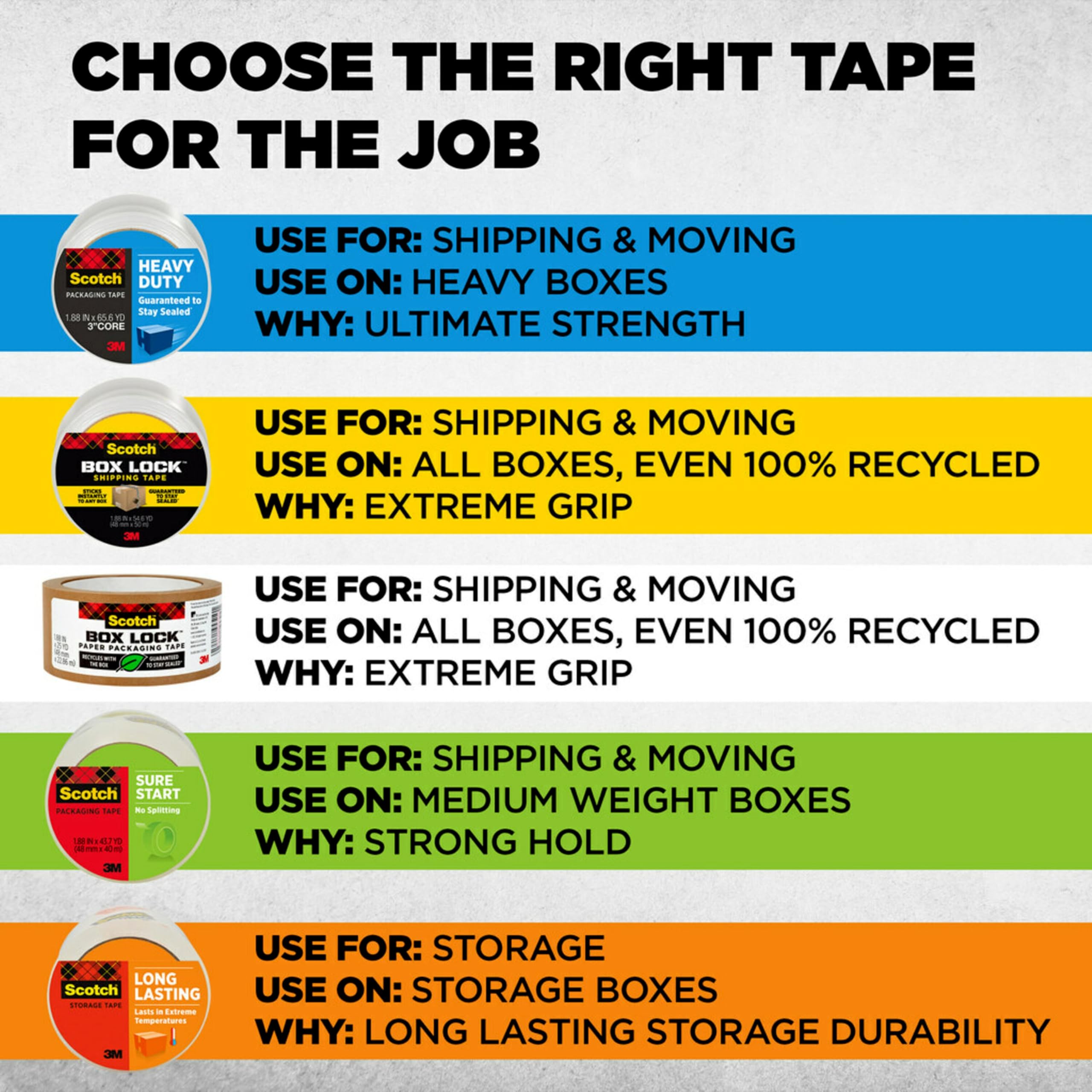 Scotch Box Lock Packaging Tape - 6 Rolls with Dispensers | Strong Grip | 48 mm x 20.3 m 6