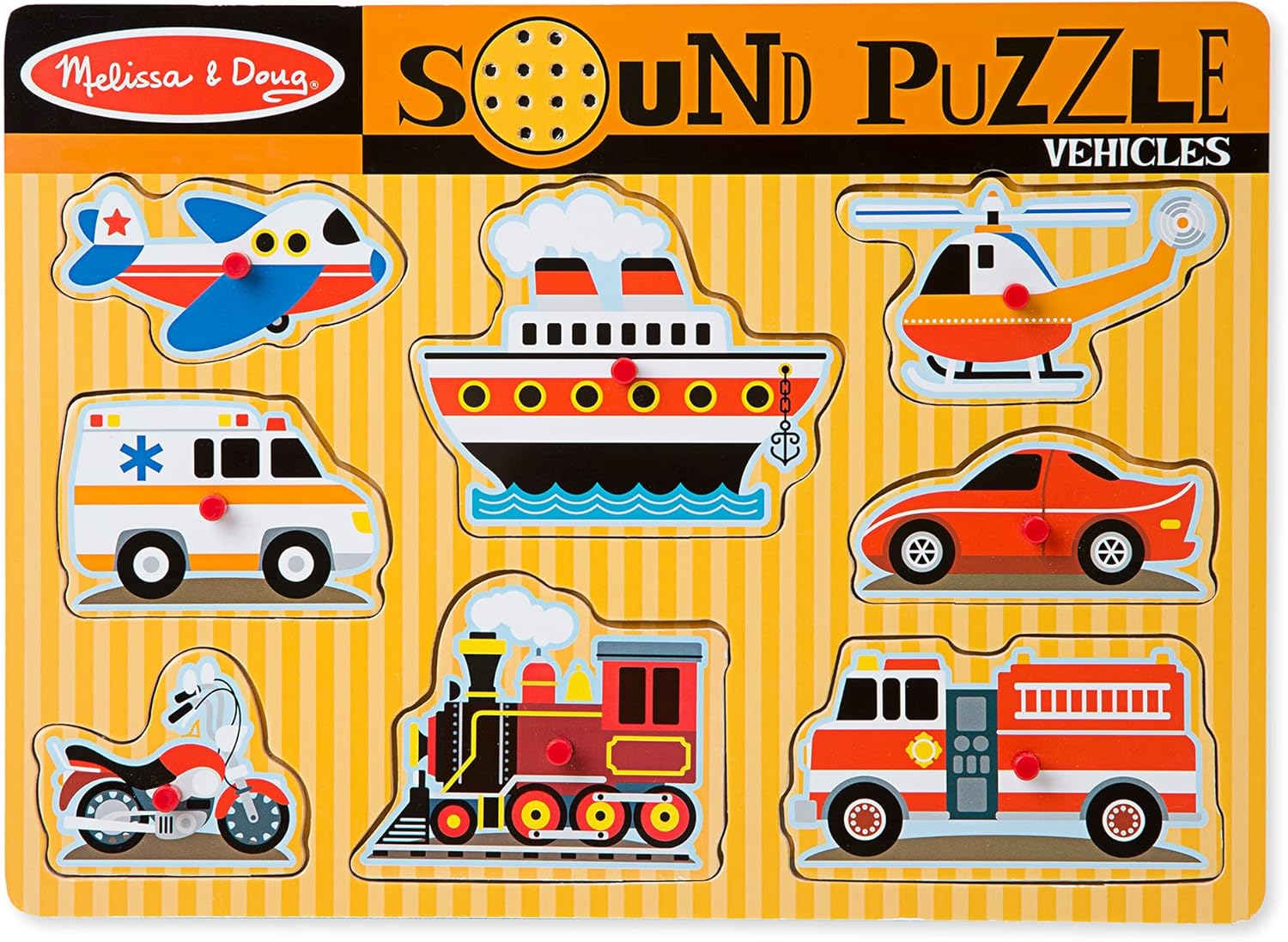 Melissa & Doug Vehicles Wooden Peg Puzzle - Sound-Enhanced Learning Toy for 2+ Year Olds 1