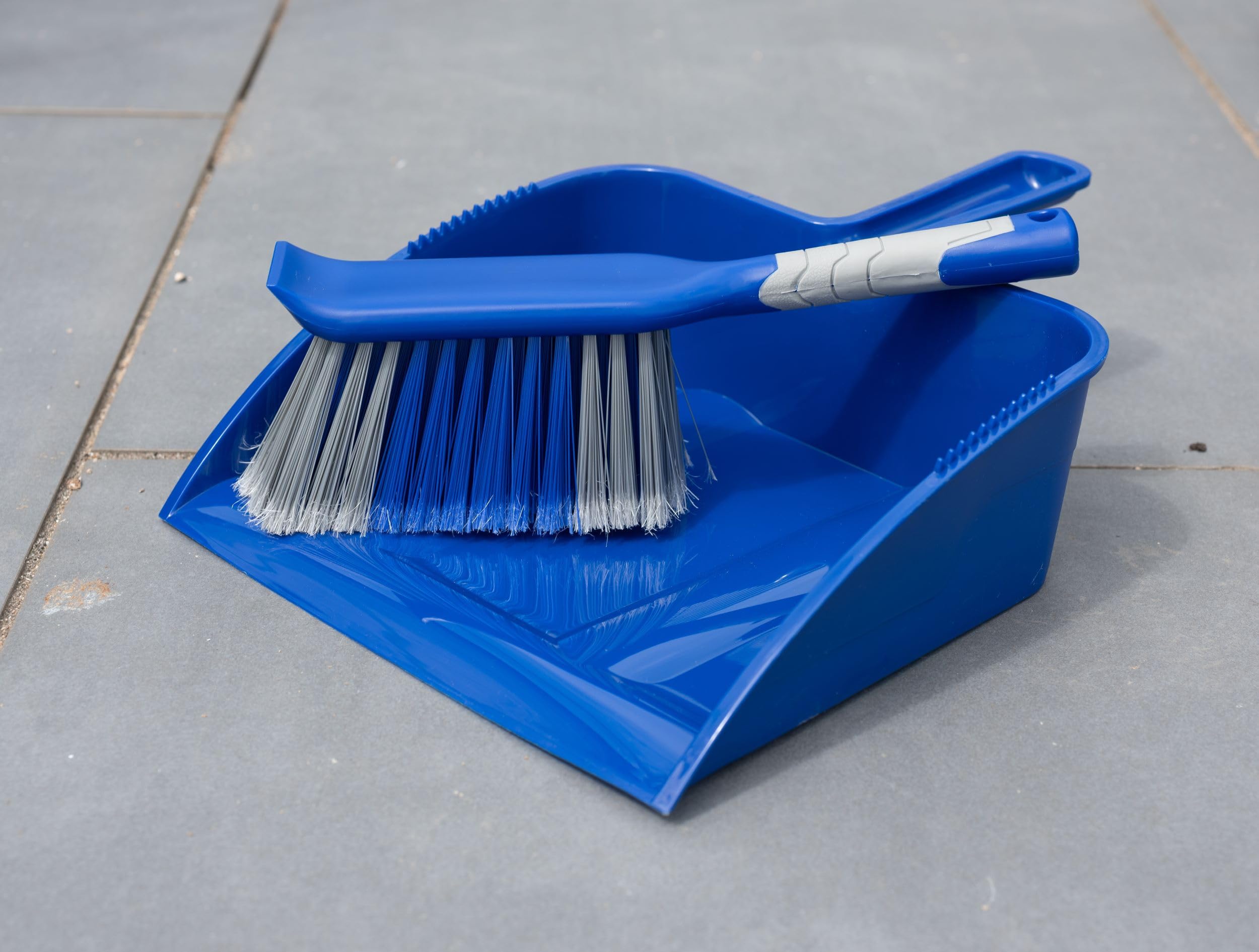 Addis Heavy Duty Outdoor Dustpan & Brush Set - Wide Pan, Stiff Bristles | Blue & Grey