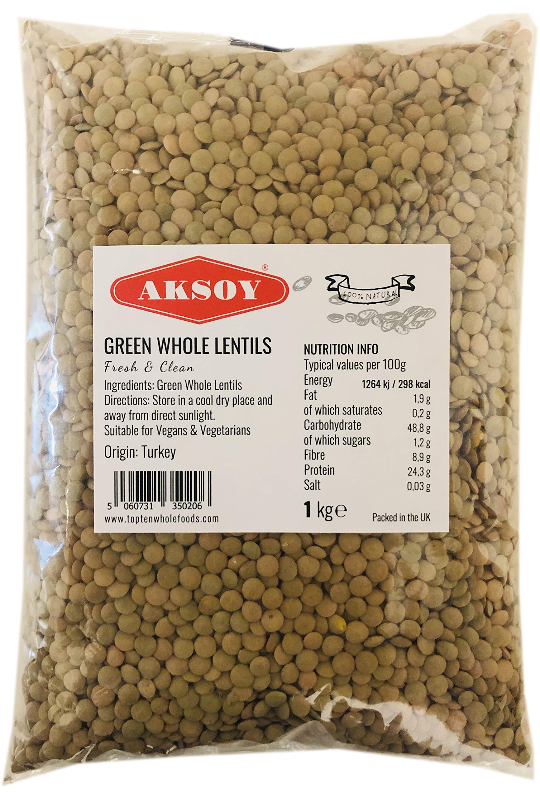 AKSOY Green Whole Lentils - 1kg Bag | Rich in Iron & Folate | Suitable for Vegetarians & Vegans 1