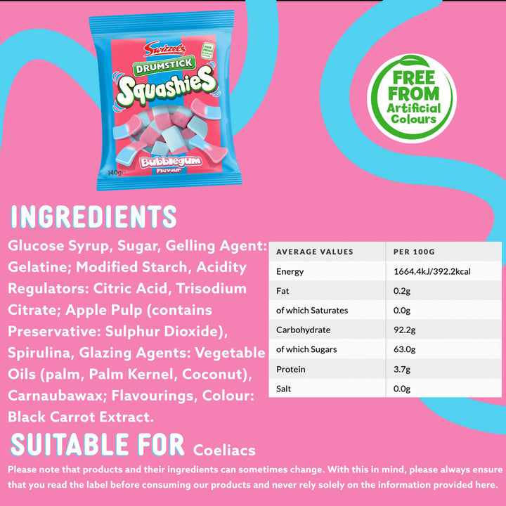 Swizzels Squashies Sweets - Bubblegum Flavour Chewy Candy - 140g