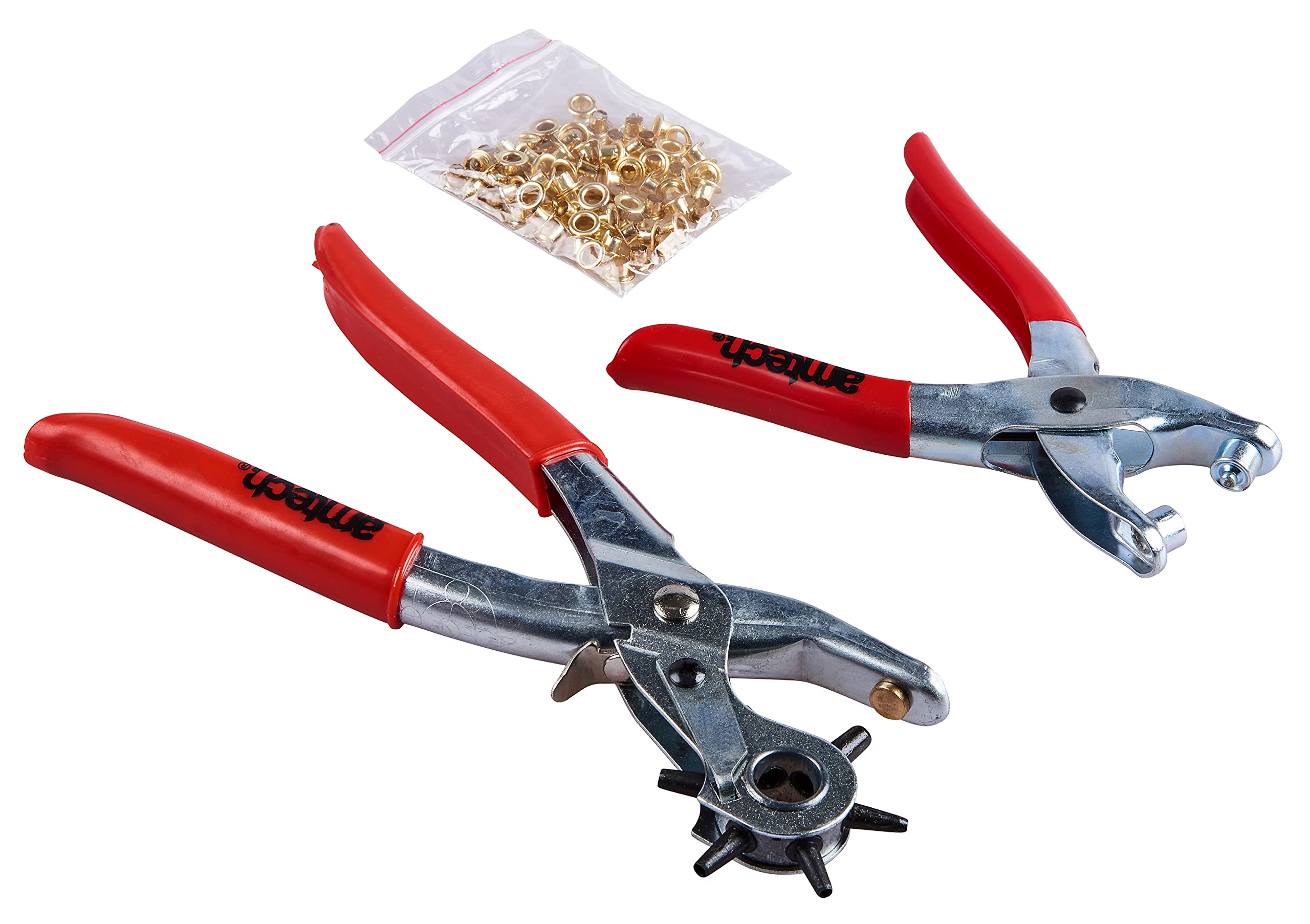 Amtech Leather Punch & Eyelet Plier Set with 100 Eyelets | 6 Punch Sizes | Carbon Steel