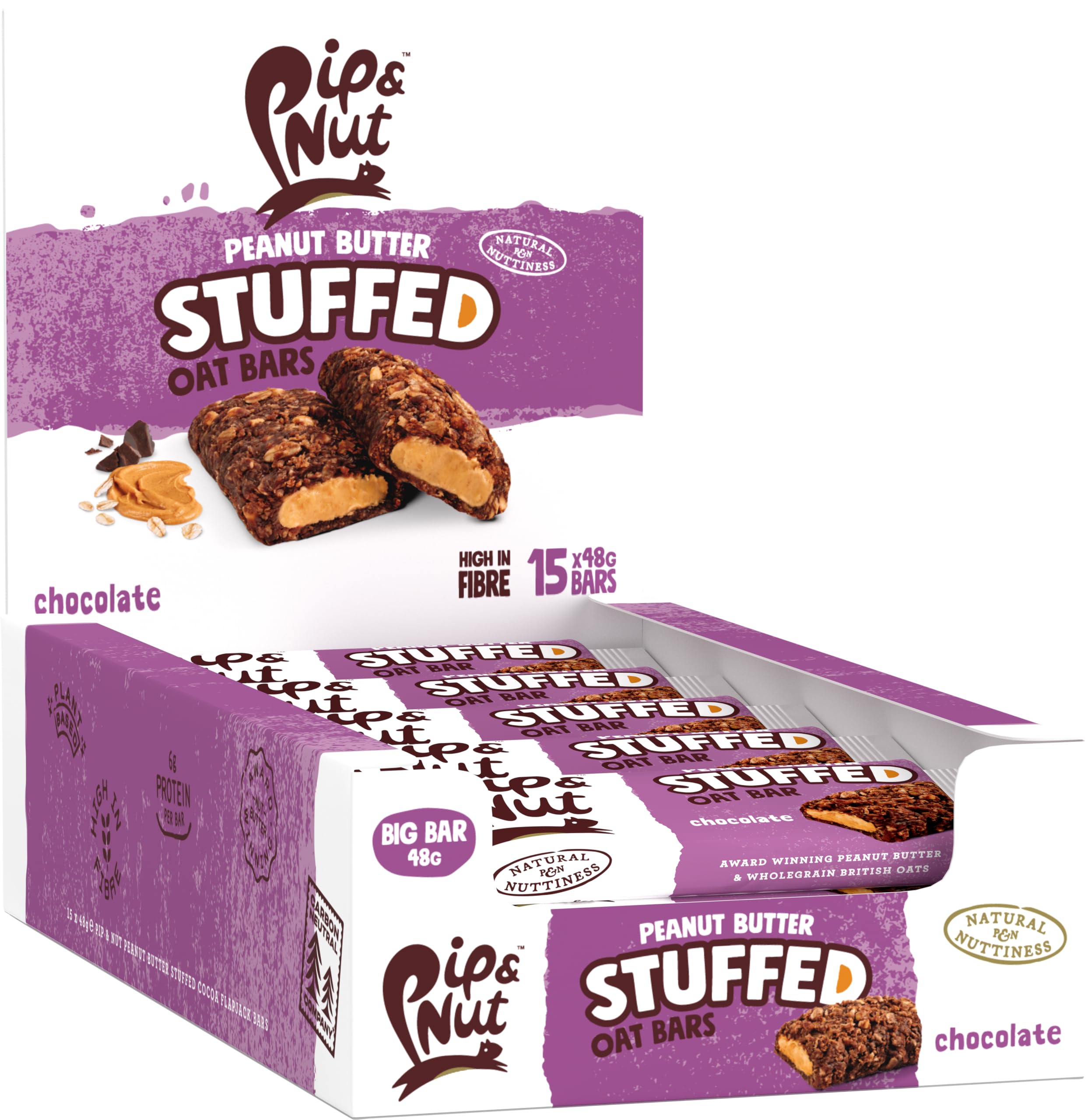 Pip & Nut Peanut Butter Stuffed Oat Bar Chocolate - High Fibre, 6g Protein, No Palm Oil 1