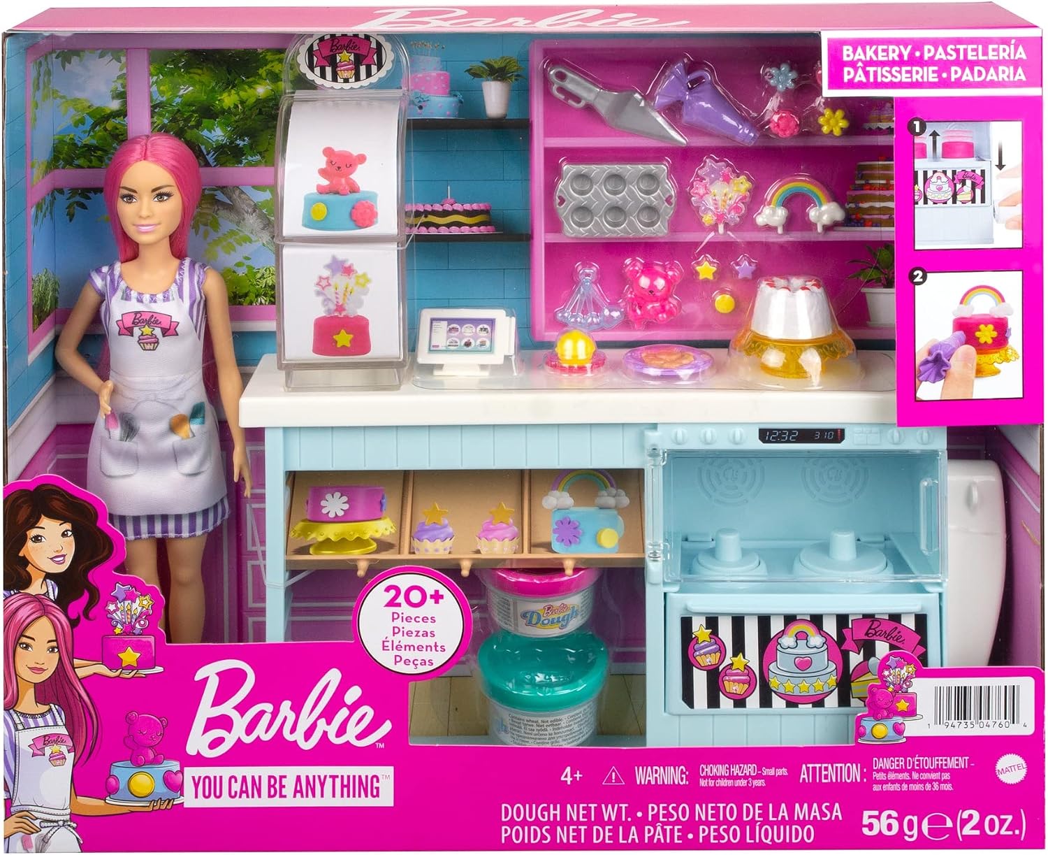 Barbie Bakery Playset with 12 in Petite Doll, Pink Hair, Bakery Station, Cake Ma 8