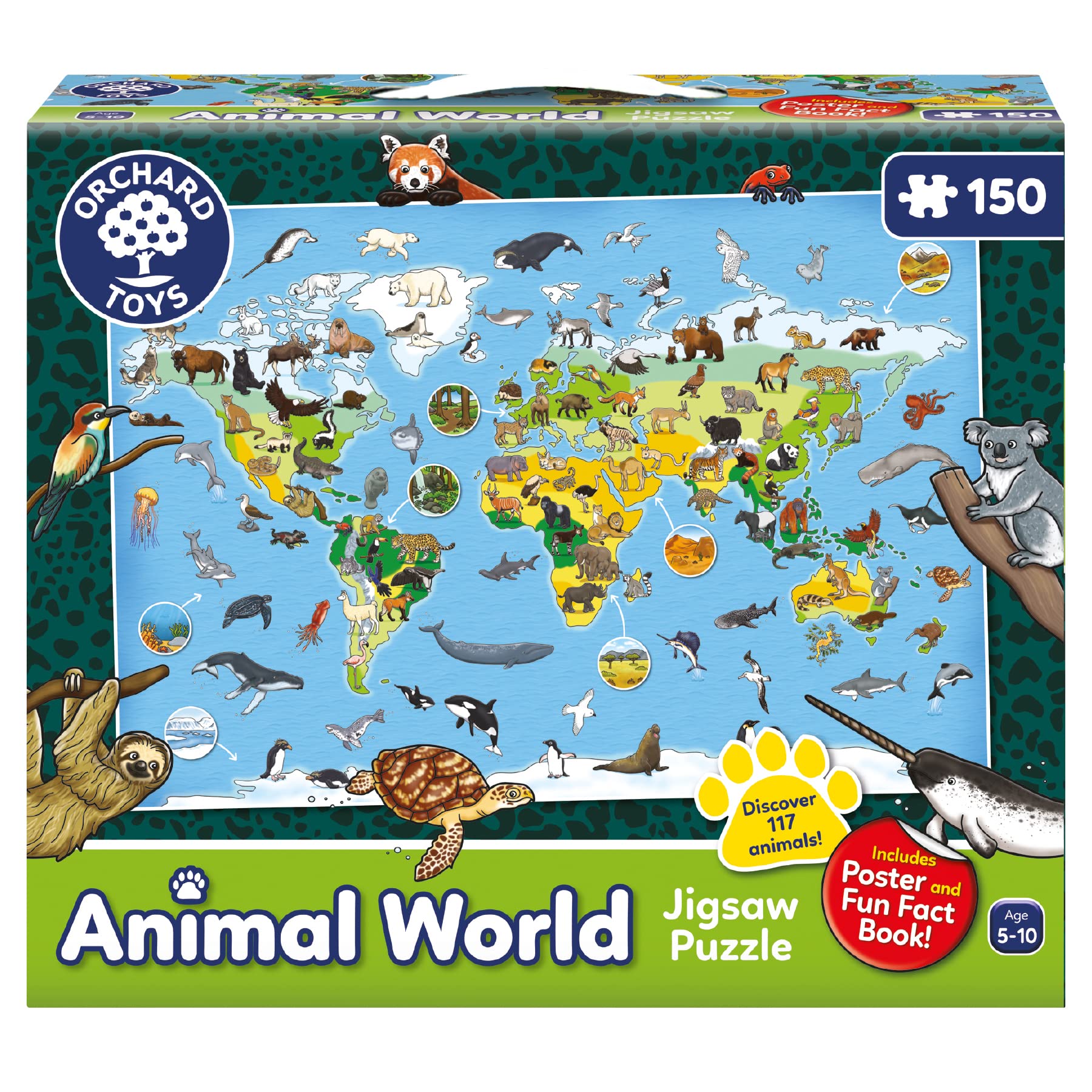 Orchard Toys Animal World Jigsaw Puzzle - 150 Pieces, Includes Poster & Fact Book | Ages 6+ 1