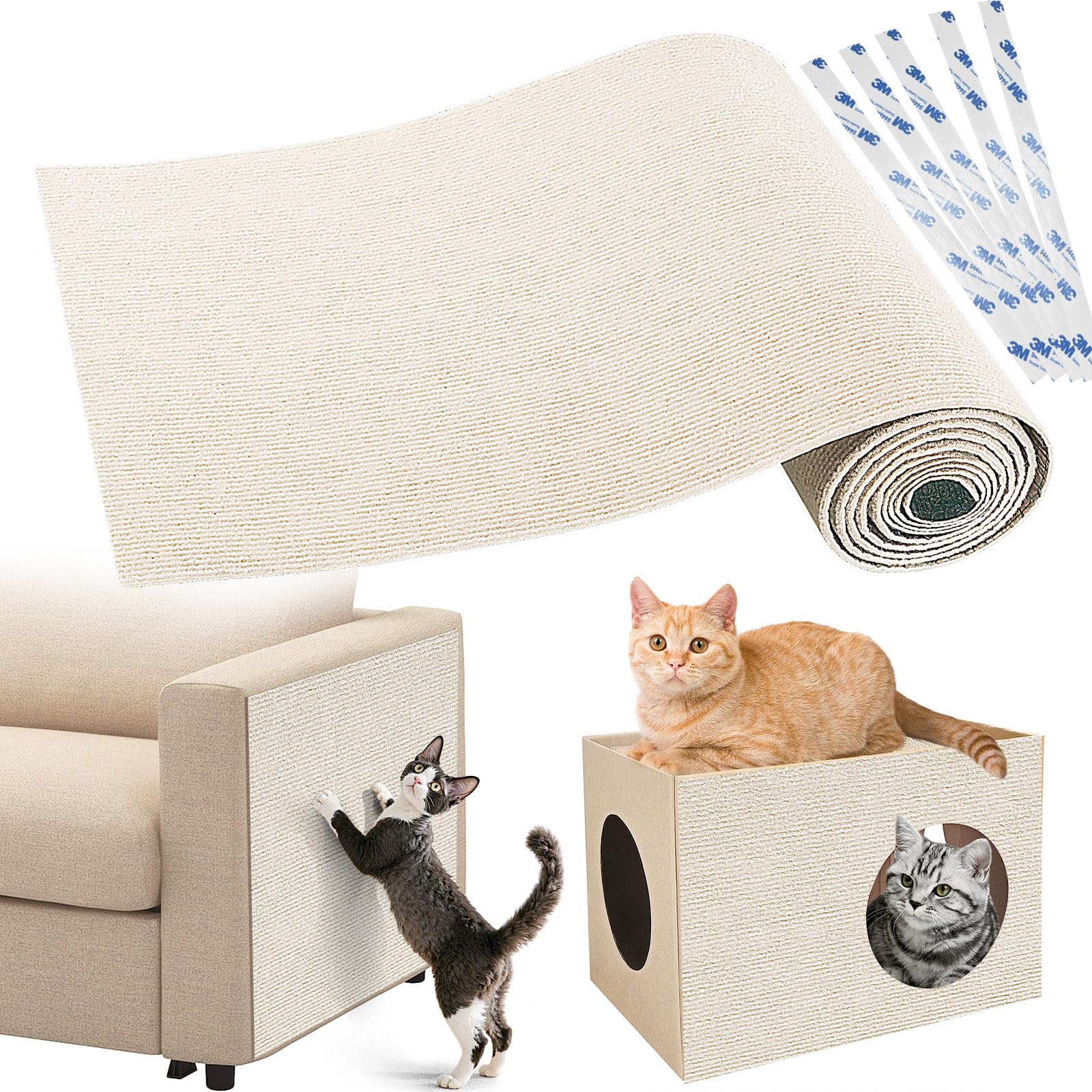 Gimars Self Adhesive Cat Scratching Mat - Thickened, DIY Cuttable, Beige | 200 x 40cm | Pack of 2