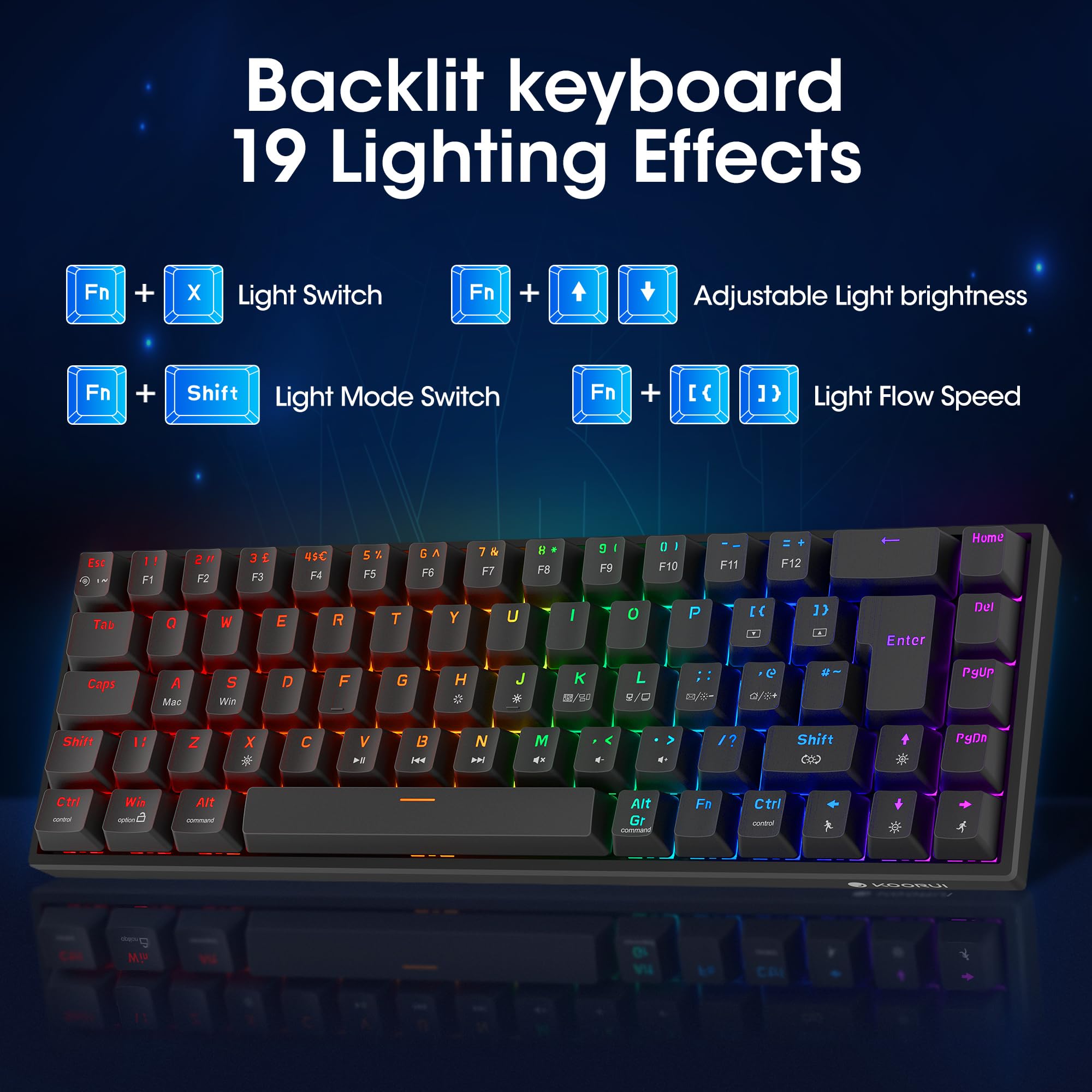 KOORUI MKC01 69-Key Mechanical Gaming Keyboard with RGB Backlighting (Red Switch, USB-C) 3