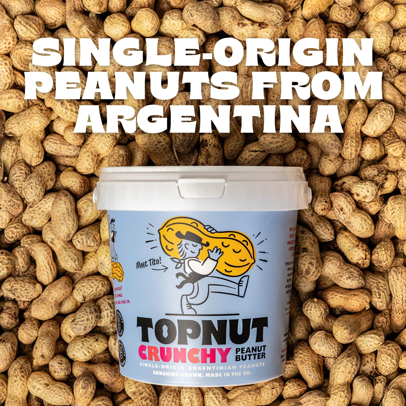 TOPNUT Crunchy Peanut Butter - 1kg Tub | Single-Origin Argentinian Peanuts | High Protein 3
