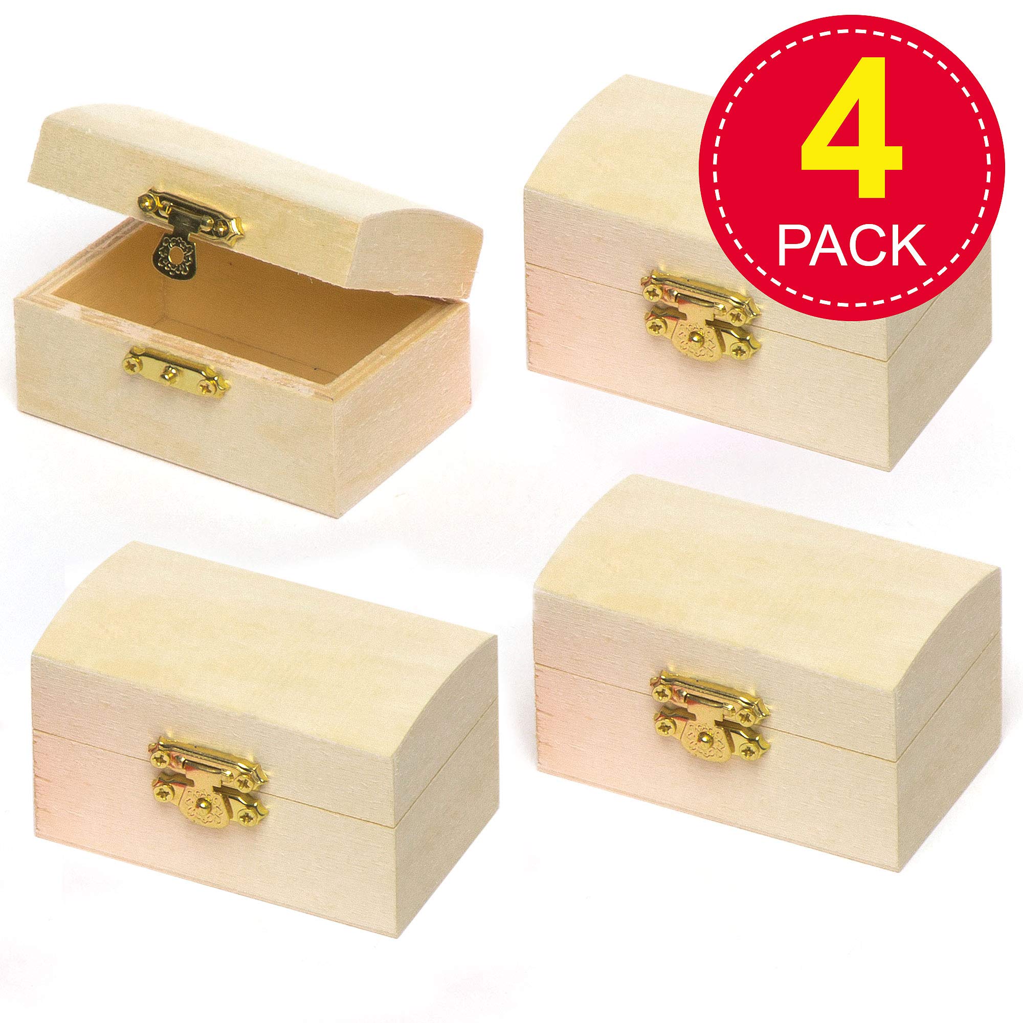 Baker Ross ET127 Mini Wooden Jewellery Box Treasure Chests - Pack of 4, 8cm x 5cm | Craft Kit 2