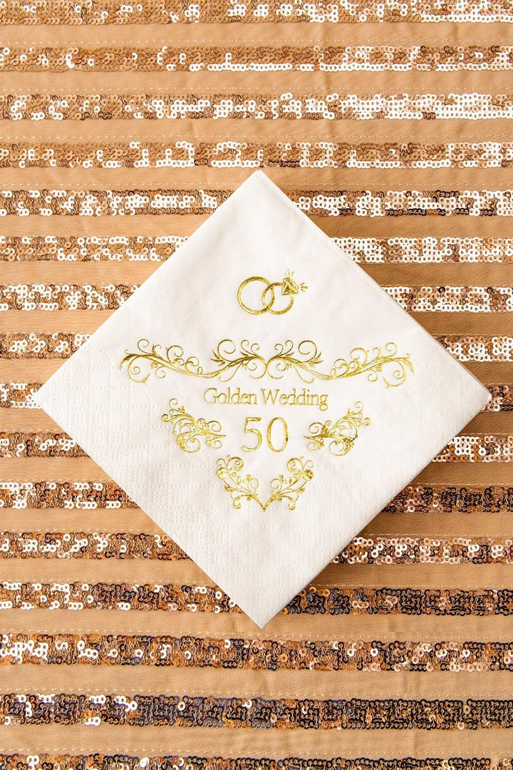 Crisky Gold Foil 50th Anniversary Napkins, 3-Ply Cocktail Napkins for Wedding Party Decor