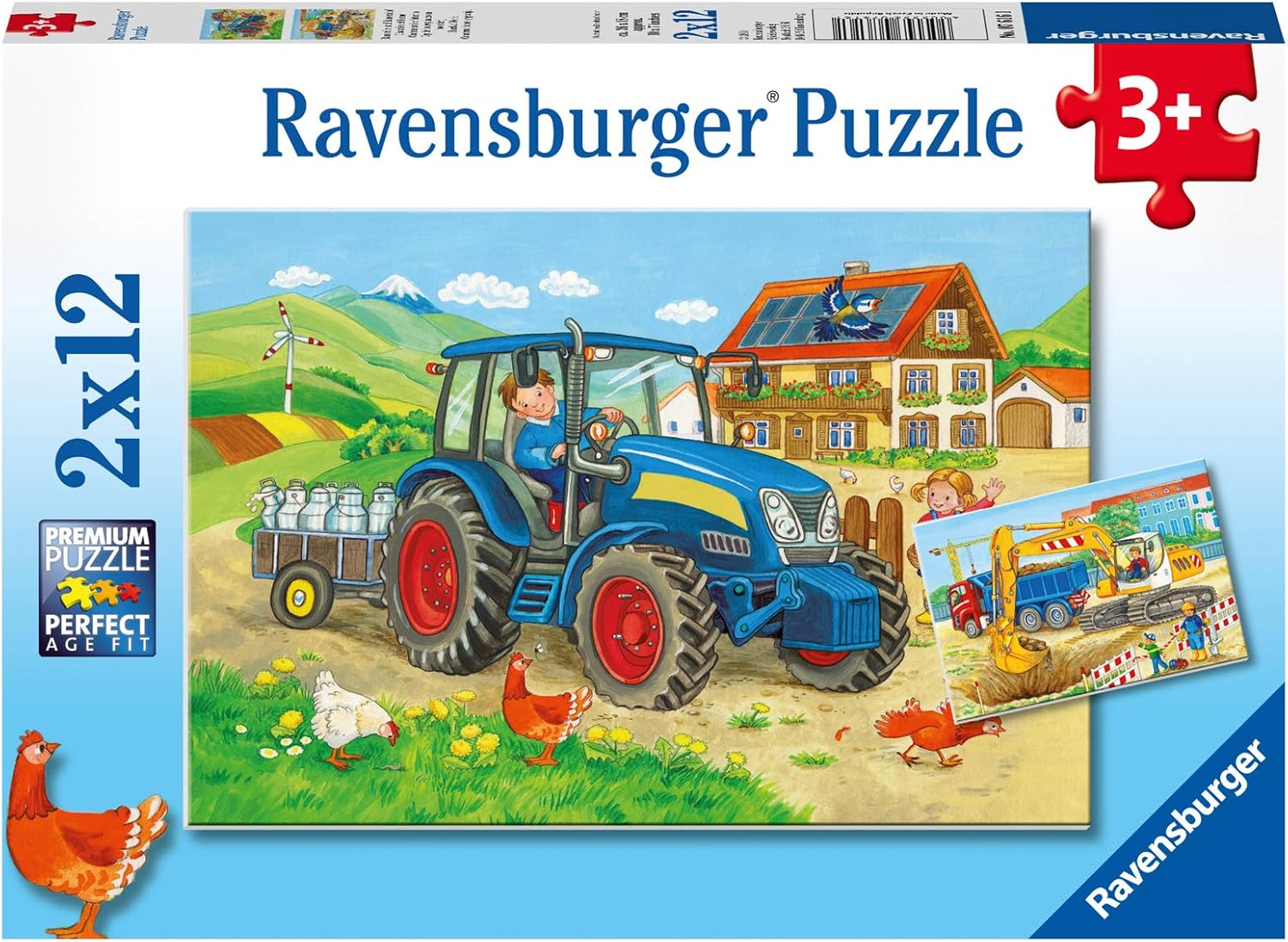 Ravensburger Construction Site and Farm 2x12-Piece Jigsaw Puzzle Set - Educational Kids Puzzles for Ages 4+ 1