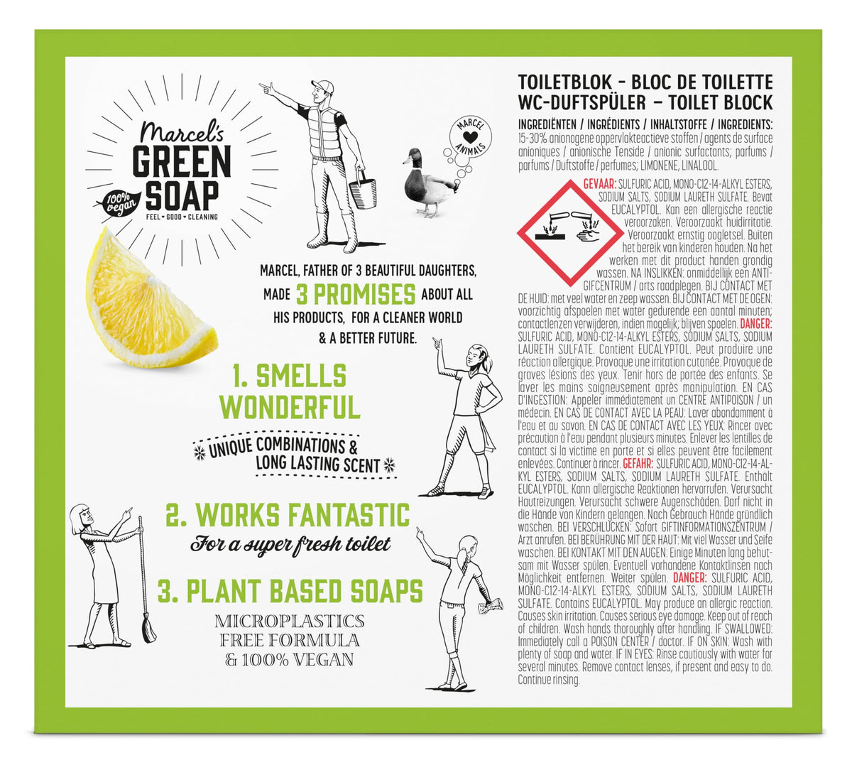 Marcel's Green Soap Toilet Block Ginger & Lemon - Biodegradable, Pack of 2