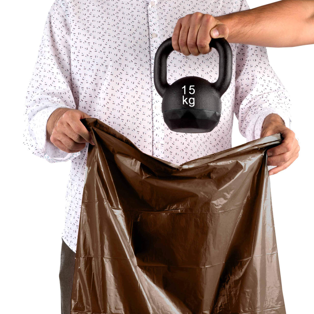 Relevo 20L Bin Bags – 100% Recycled Brown Food Waste Liners, 60 Pack, 30 µm Thick with Drawstring