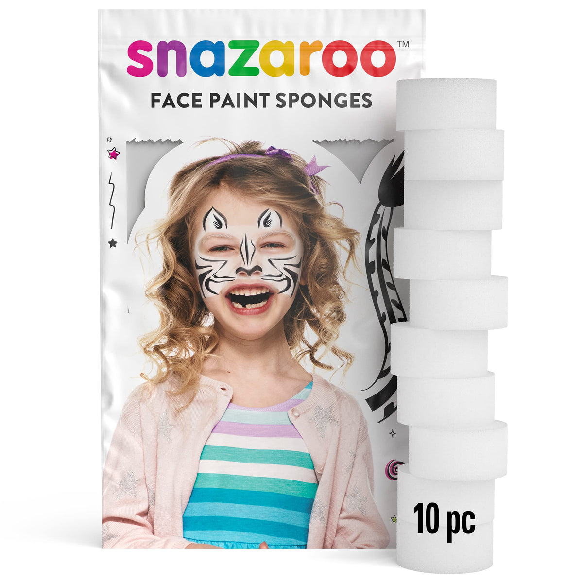 Snazaroo Face Paint High Density Foam Make-Up Sponges - 10 Pack, White