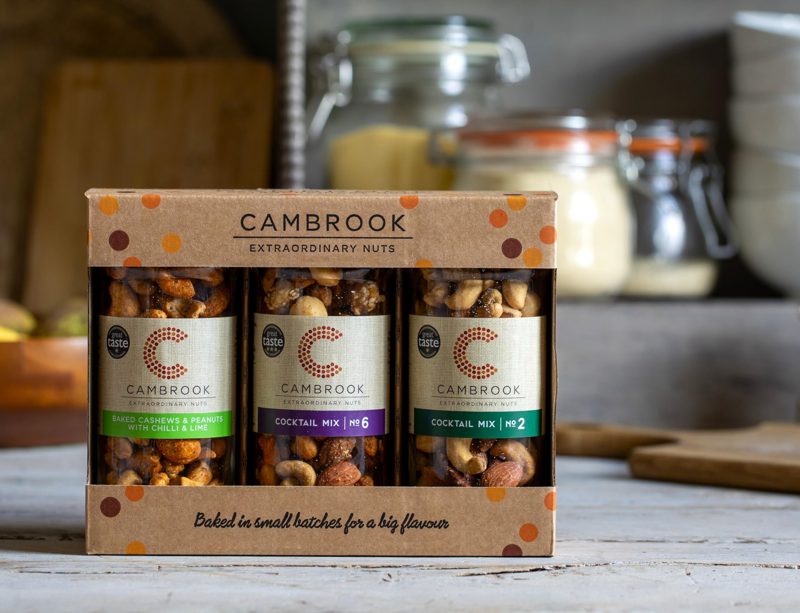Cambrook Extraordinary Nuts - 3 Jar Gift Set with Cocktail Mix 6 (170g) & Mix 2 (175g) 3