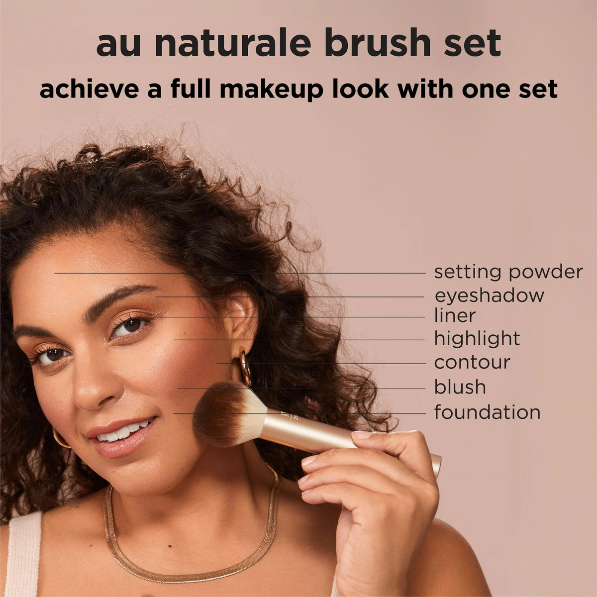 REAL TECHNIQUES Au Naturale Makeup Brush Kit - 9 Piece Set, Synthetic Hair, For Foundation, Concealing, Powder, Eyeshadow