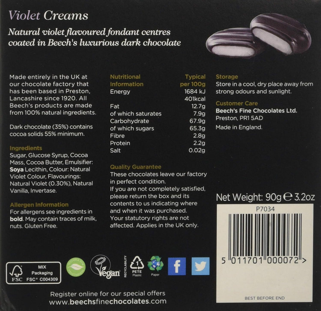 Beech's Violet Creams 90g - Dark Chocolate Covered Violet Fondants