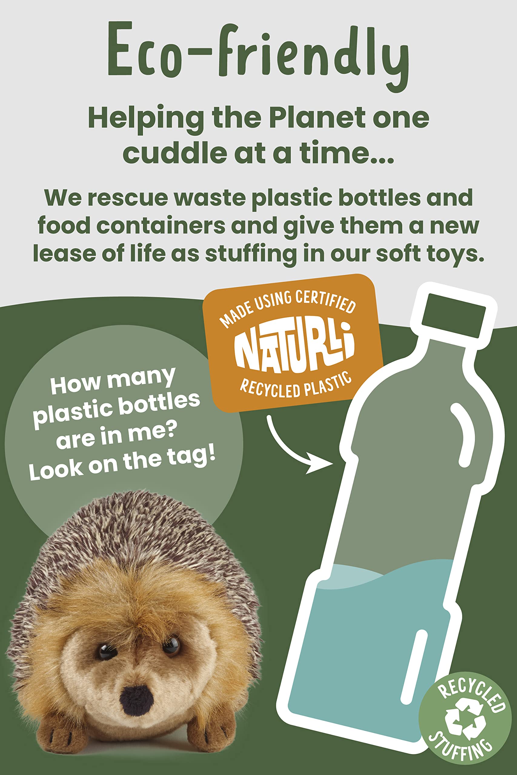 Living Nature Large Hedgehog Soft Toy - Realistic Plush with Educational Fact Tag 11