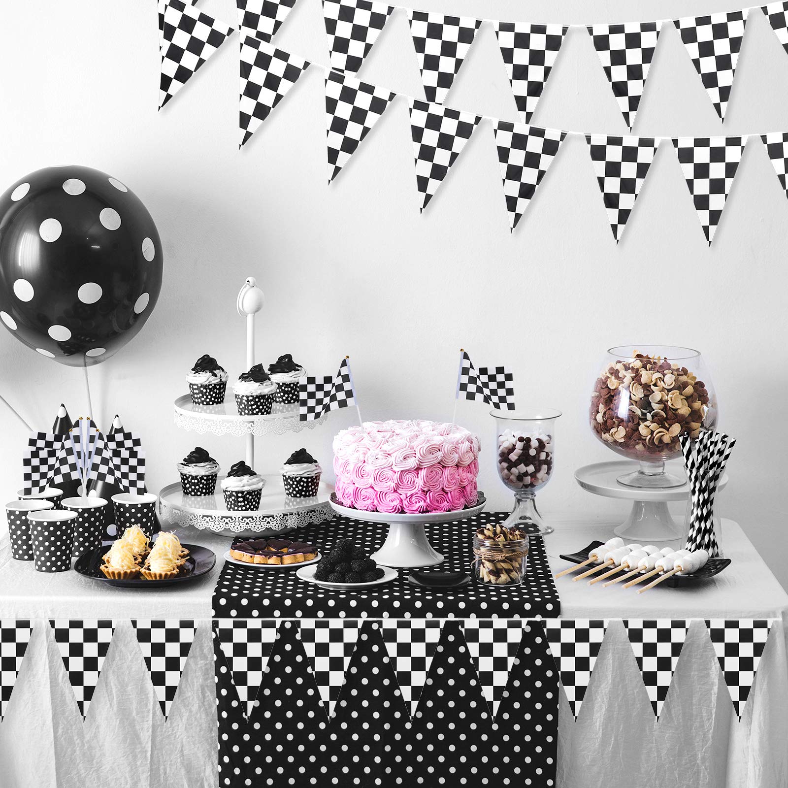 Tatuo Race Car Party Decorations Set - 12 Pieces | Racetrack Mat & Banners | Polyester 4