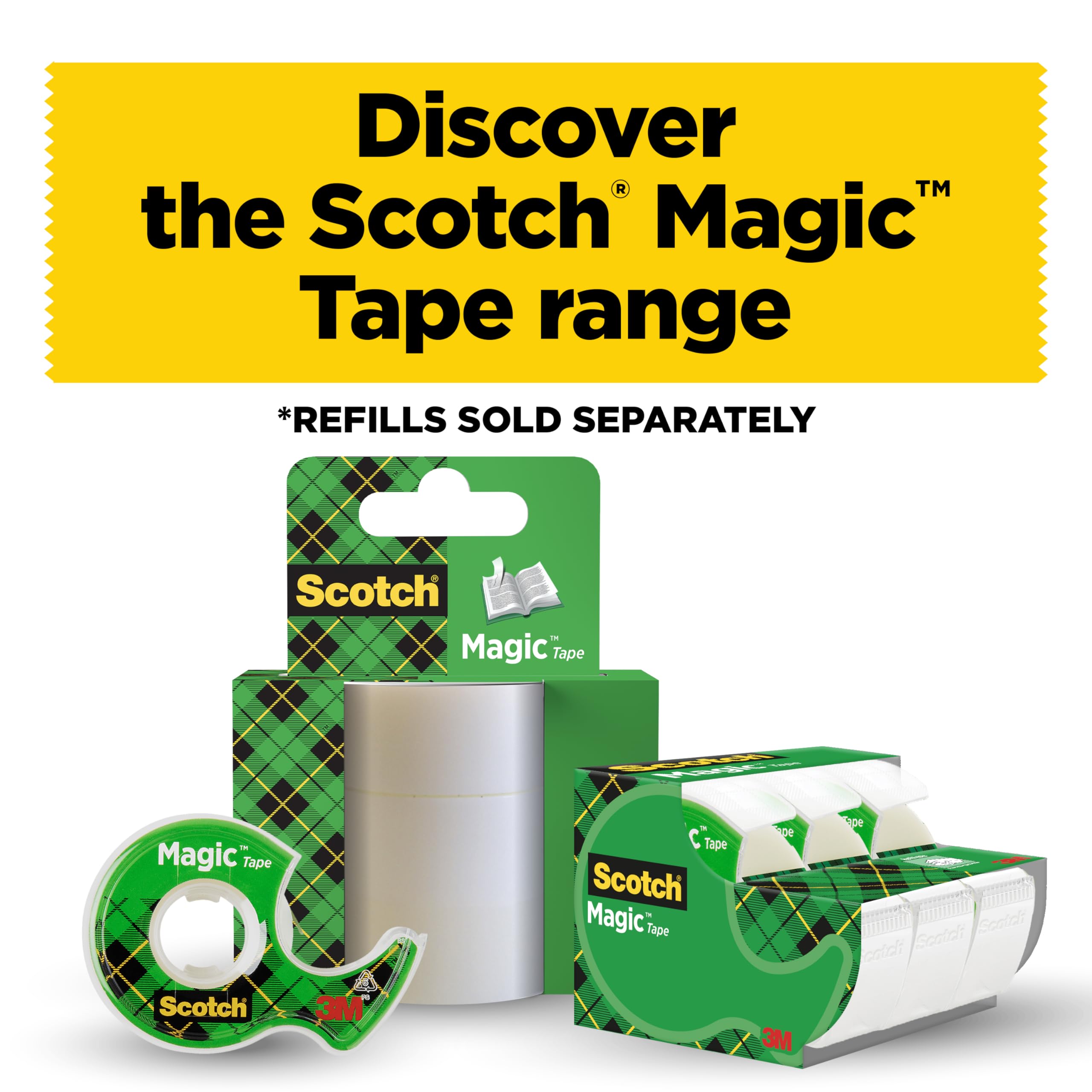 Scotch Desktop Tape Dispenser C38, Black + Scotch MagicTape, 19 mm x 33 m, 3 Rolls -Ideal for School, Home and Office 9