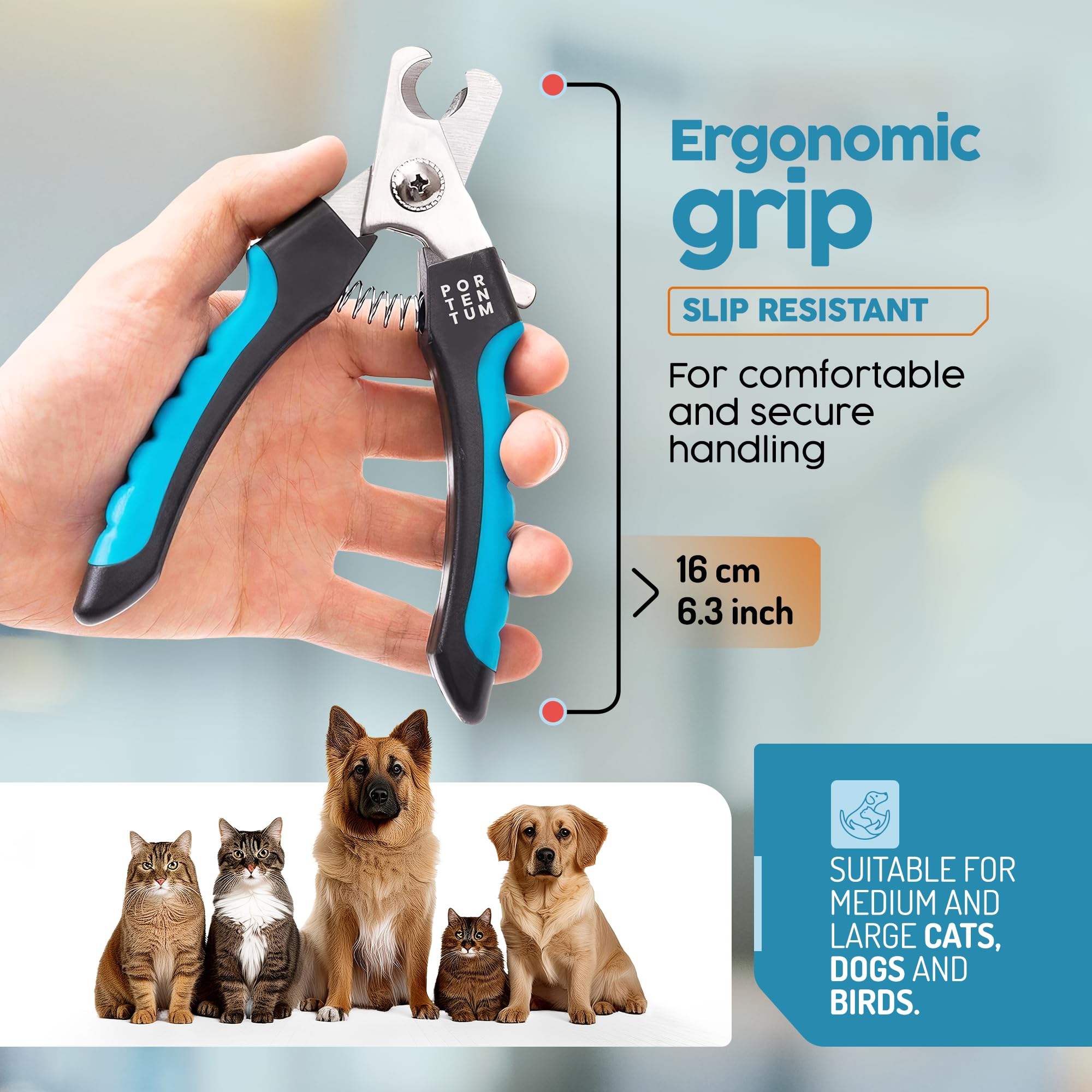 PORTENTUM Dog Nail Clippers - Professional Stainless Steel Grooming Tool for Medium & Large Breeds | Includes Nail File | Blue 4
