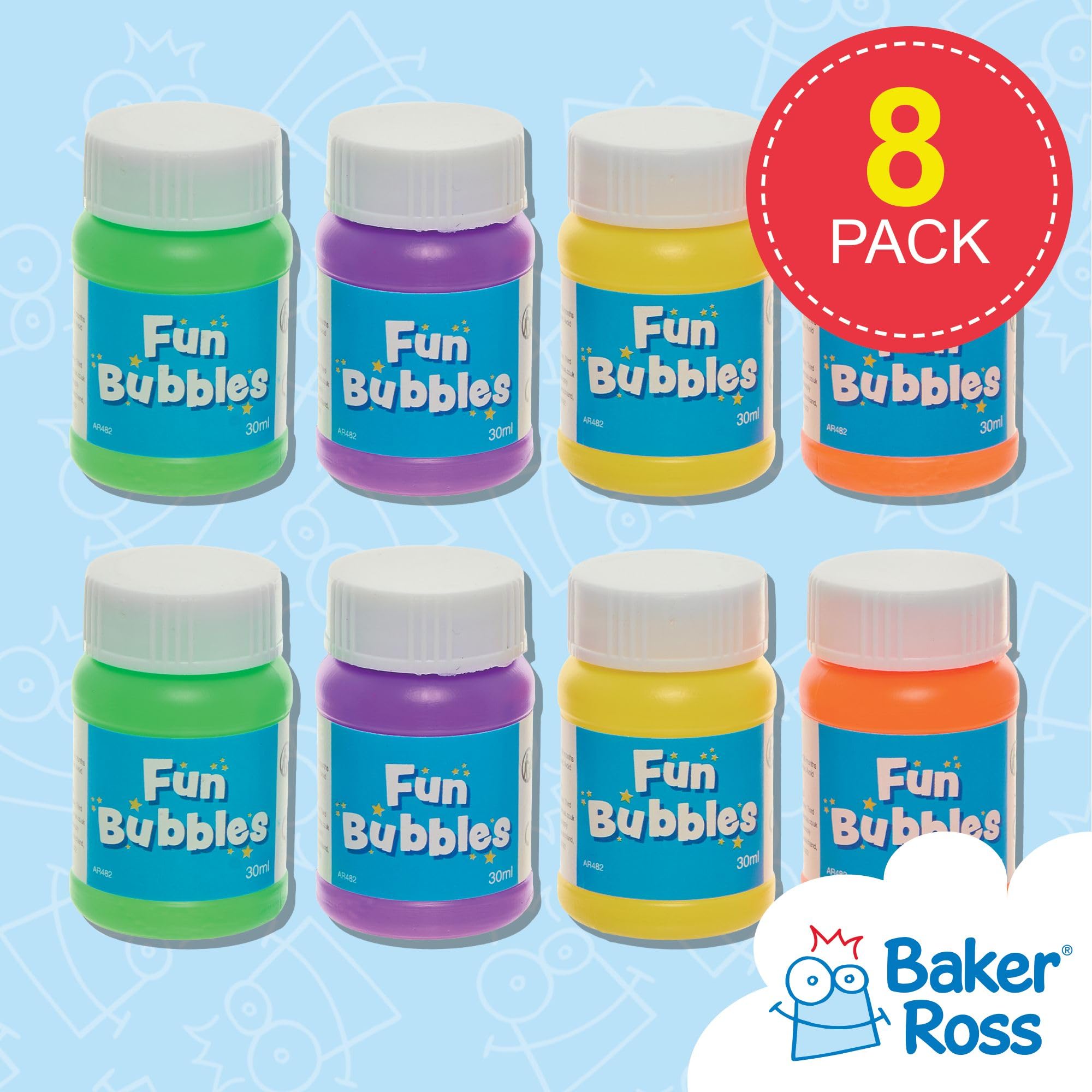 Baker Ross Mini Blow Bubbles - Pack of 8 Assorted Colors | Pocket-Sized Fun | Ideal for Parties