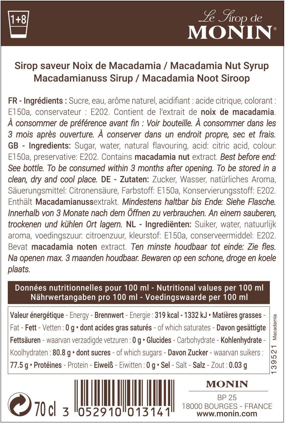 MONIN Macadamia Nut Syrup 700 ml