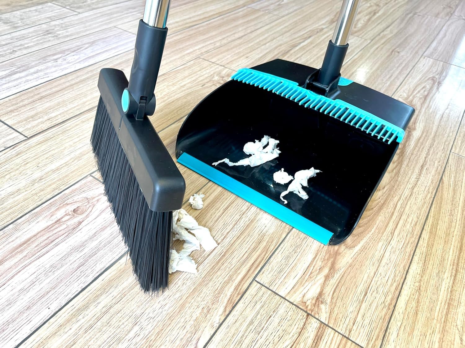 Fit For The Job Long Handle Dustpan & Brush Set - 1.1m Handle | 8-Part Aluminium Pole | Blue/Black 2