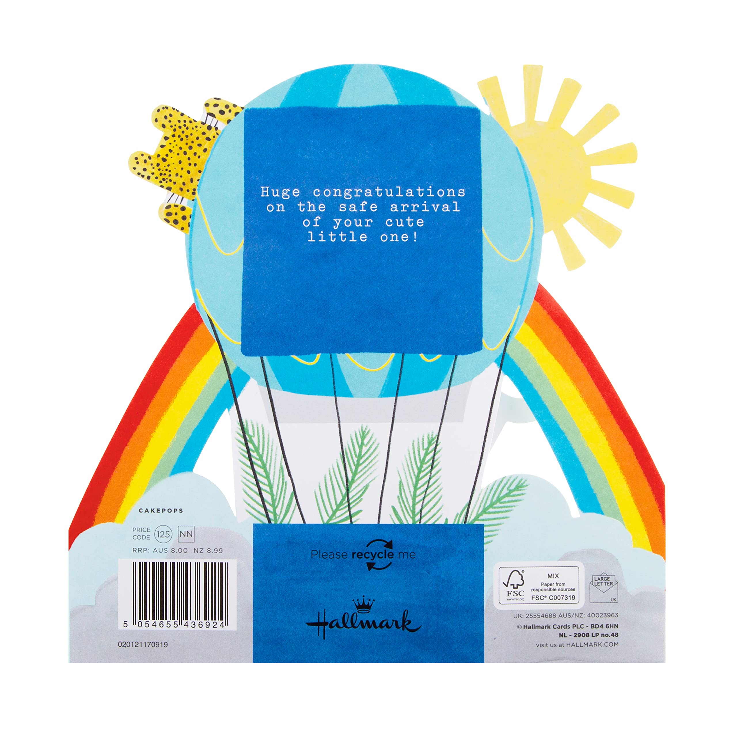 Hallmark Baby Boy Congratulations Card - 3D Pop-Out Hot Air Balloon | Die-Cut Board | 19.8cm x 19.8cm