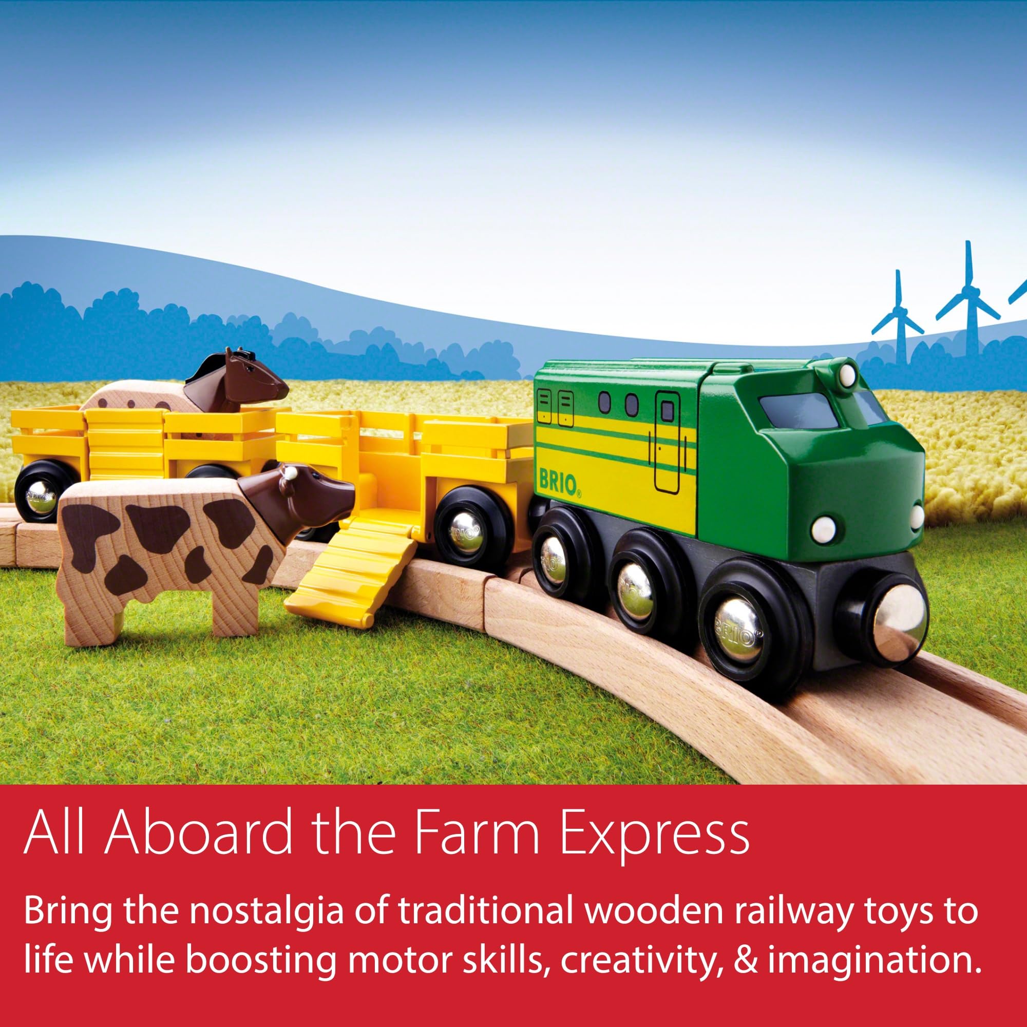 BRIO World Farm Engine Train Toy - Wooden Railway Add-On with Cattle Wagons and Animals 11