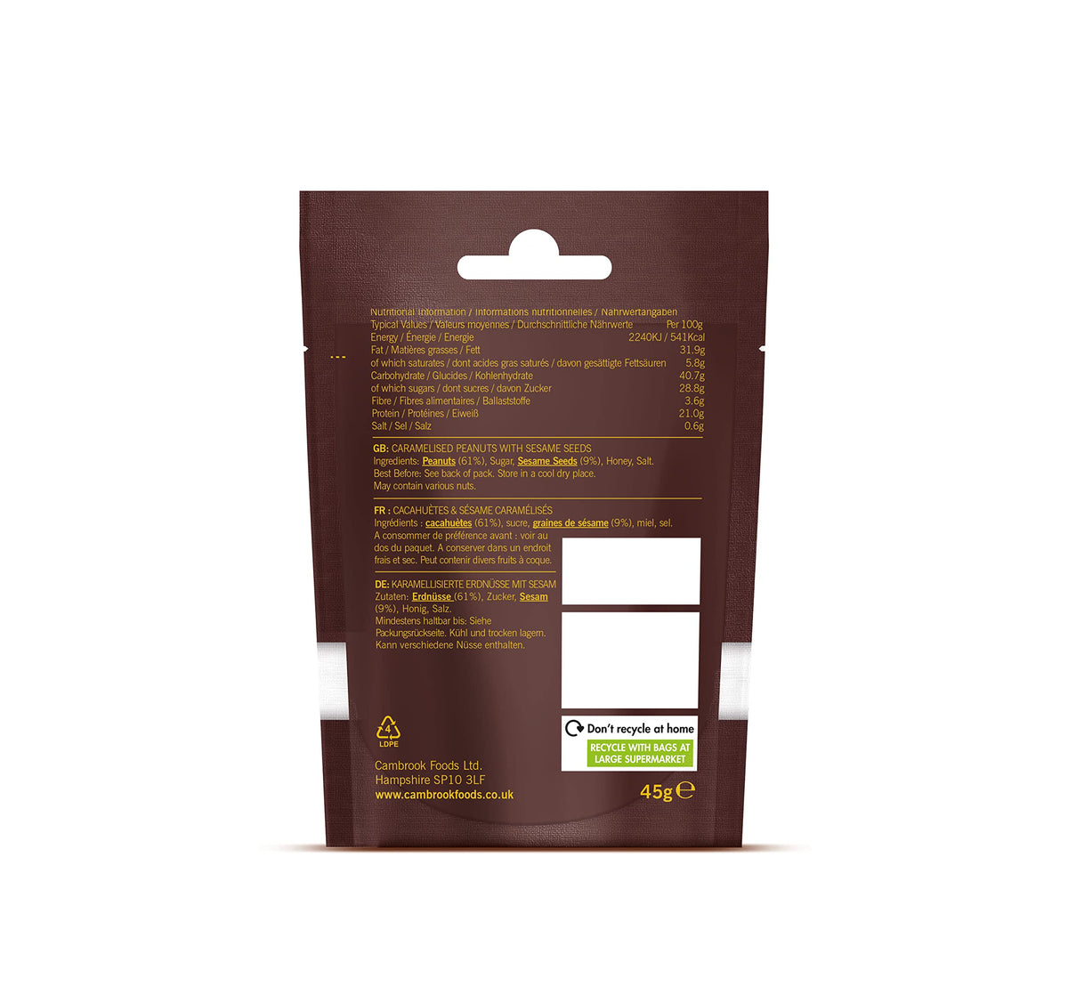 C Cambrook Extraordinary Nuts Caramelised Sesame Peanuts - 3 x 45 g