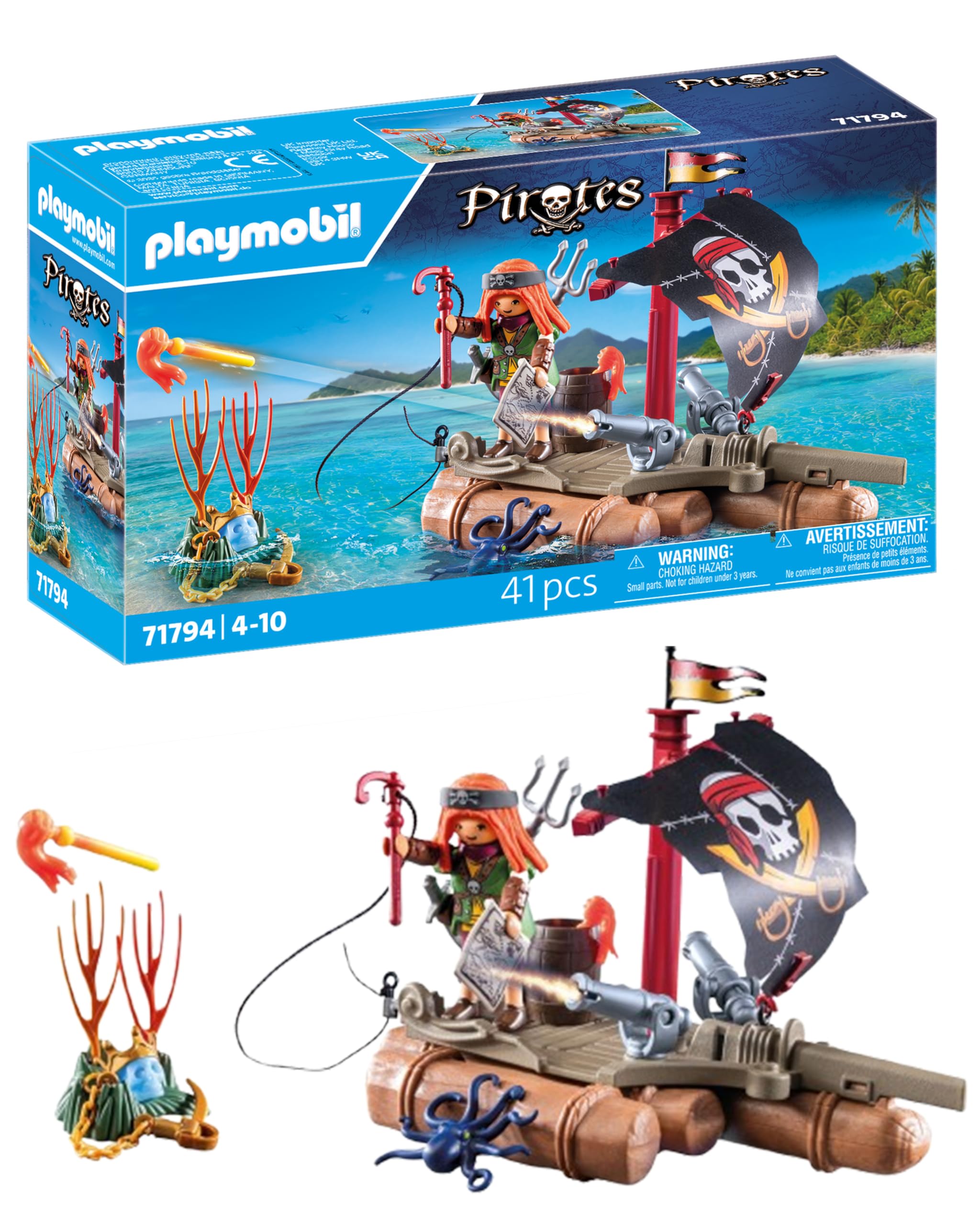 Playmobil Pirate Raft Treasure Recovery Playset - Interactive Ballista Action for Kids 4+ 1