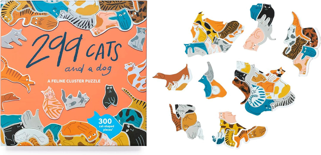 299 Cats (and a Dog): A Feline Cluster Puzzle - Unique Cat-Shaped Jigsaw Puzzle for Adults and Kids, 300 Pieces, Illustrated by Léa Maupetit