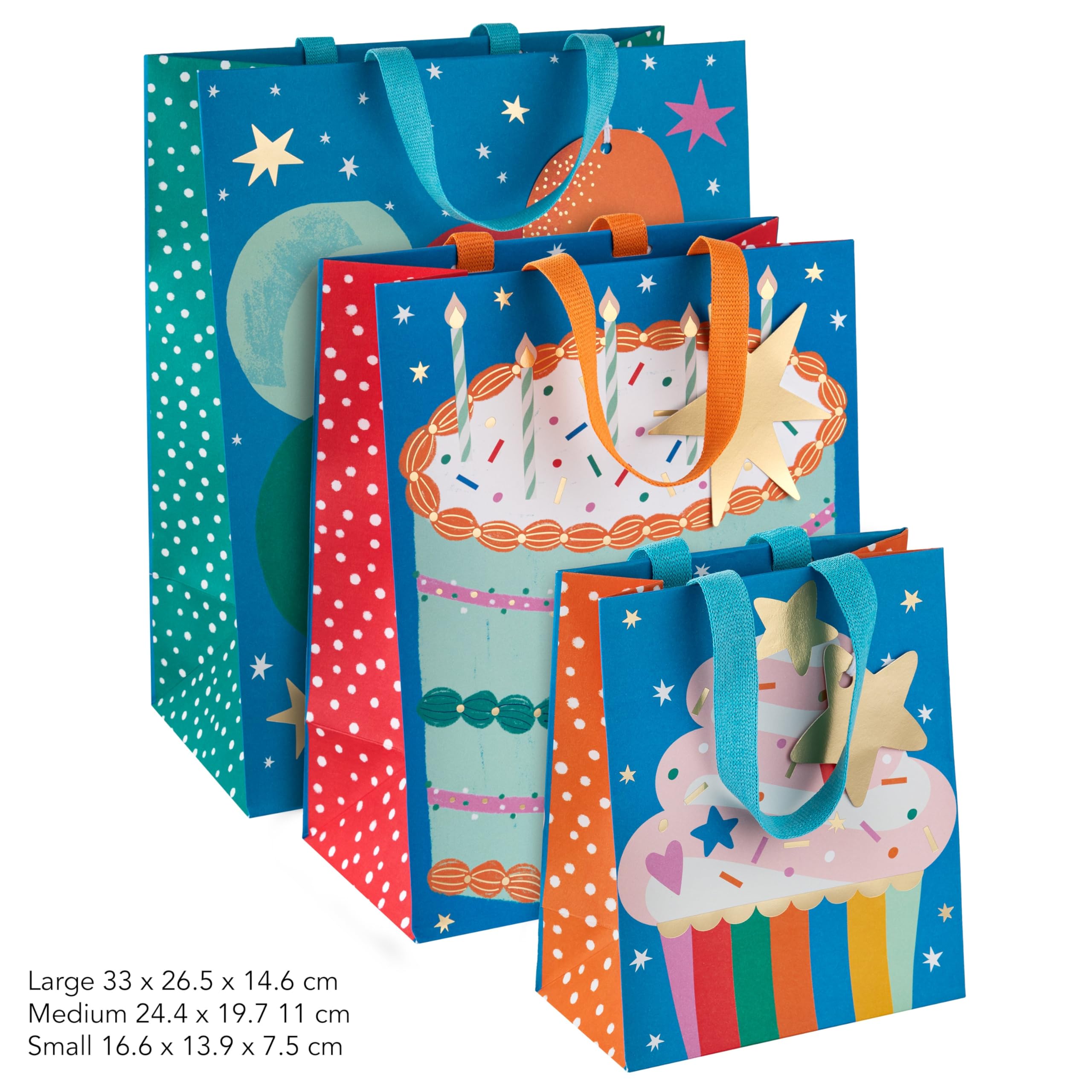 Hallmark Gift Bag Bundle - Pack of 3 Assorted Sizes with Gold Foil Accents | FSC Certified