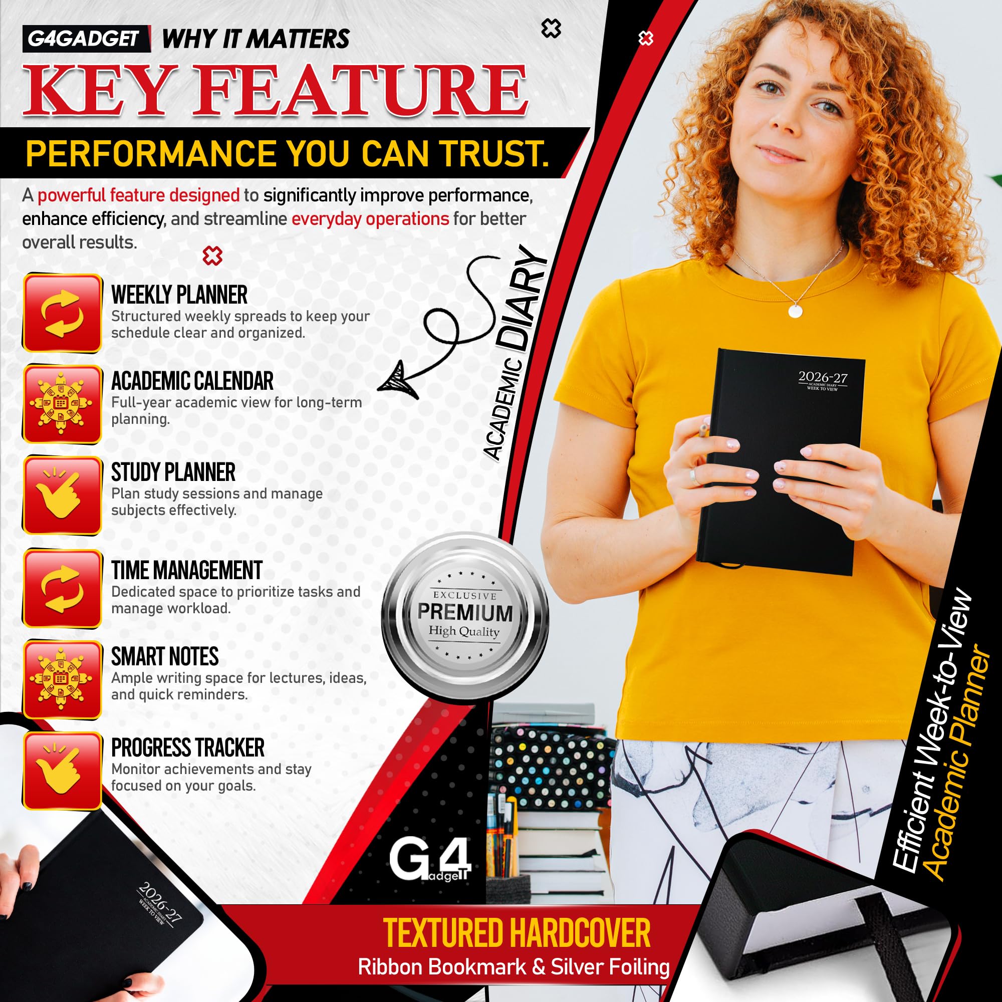 G4GADGET 2026-2027 Academic Diary - A4 Week To View Black Hardback 3