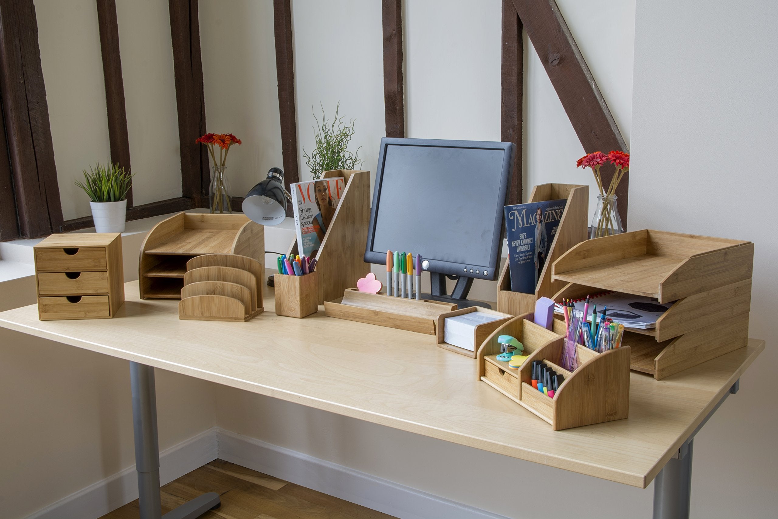 Osco MOSO Bamboo Square Pen Pot - Durable Eco-friendly Desk Organiser | H 10.2cm 3