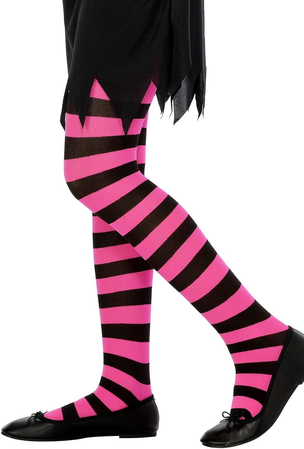 Smiffys Striped Tights - Black & Fuchsia, Age 6-12 Years 1