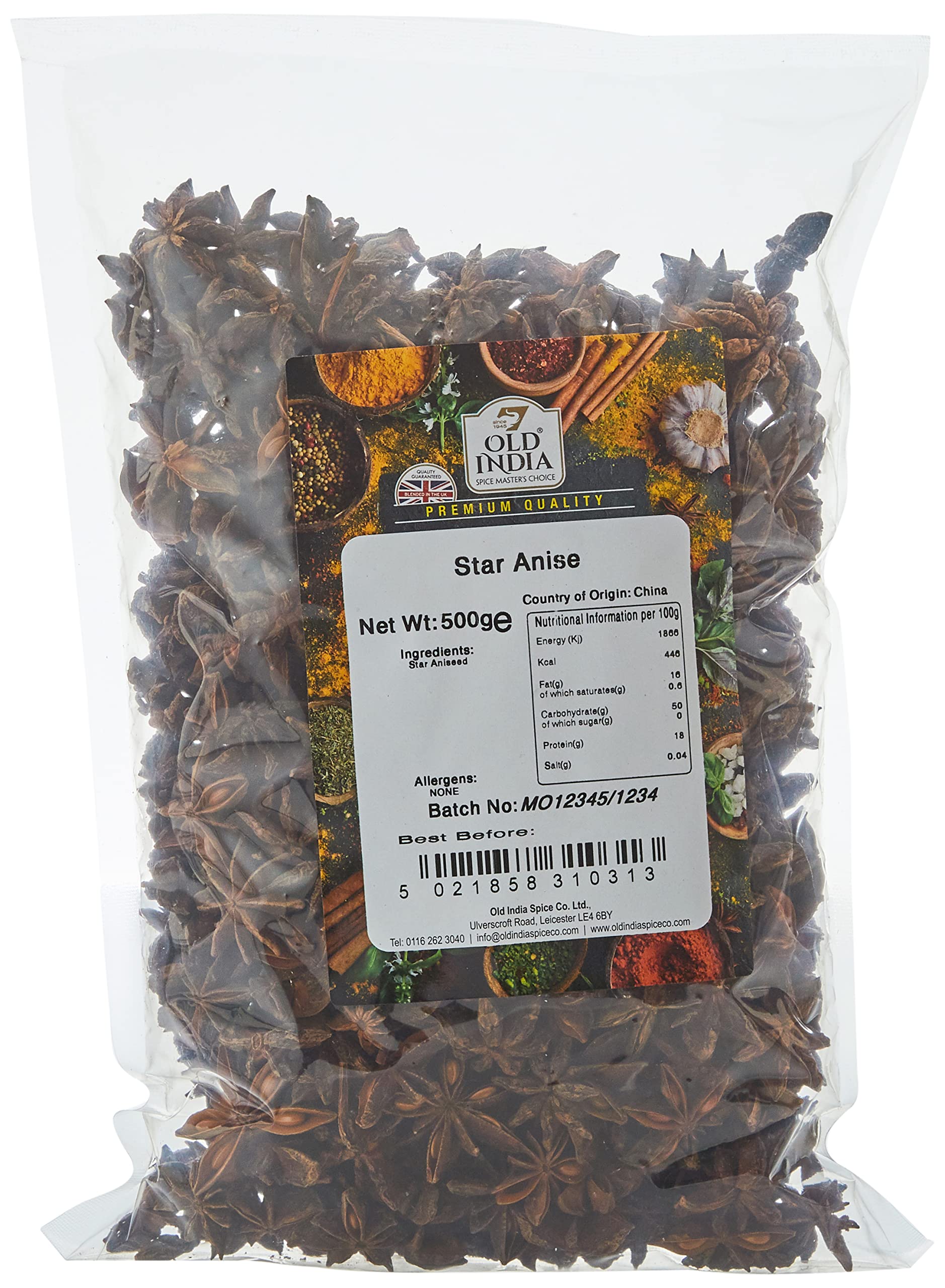 Old India Star Anise Whole Spice - 500g Natural & GMO Free