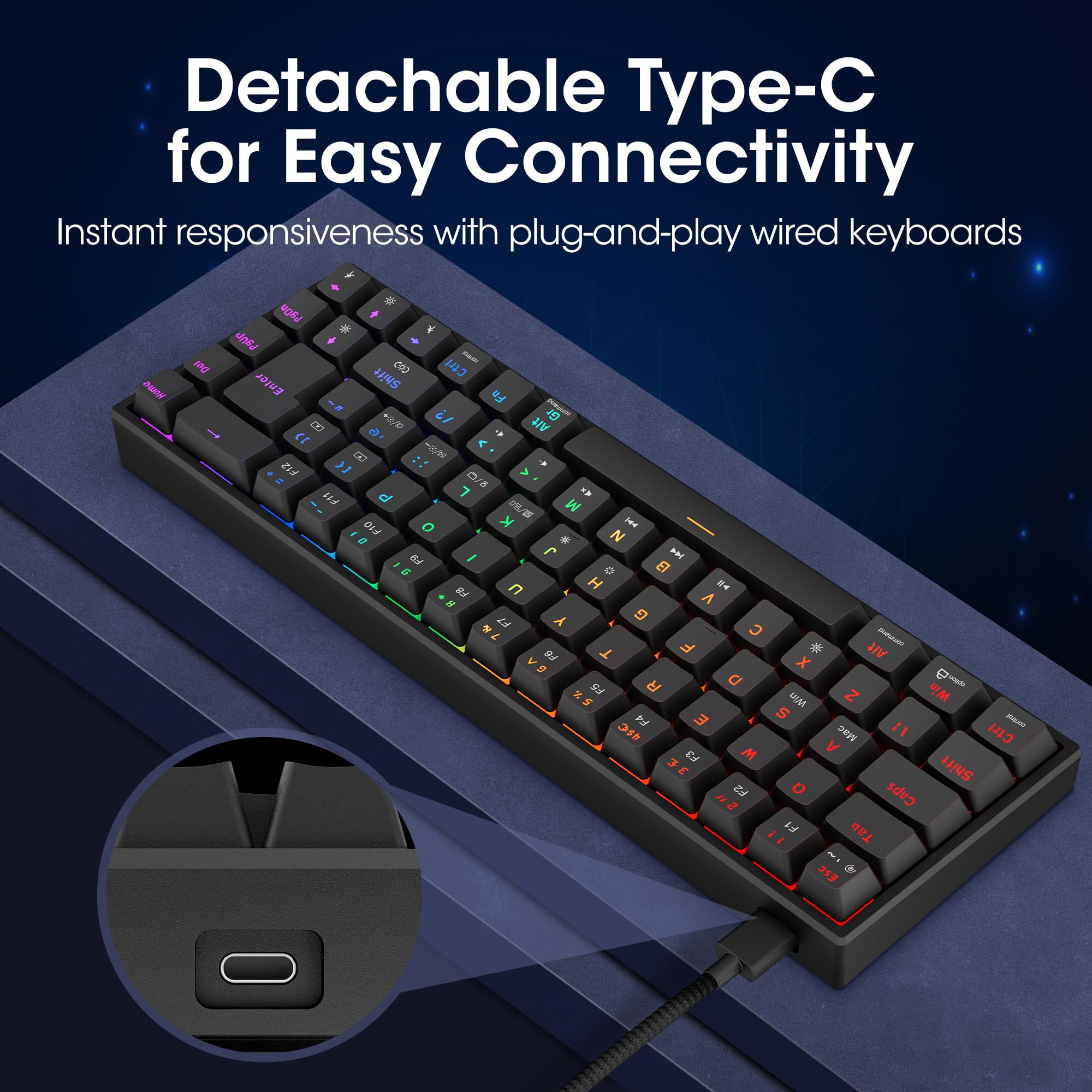 KOORUI 60% Mechanical Gaming Keyboard MKC01 - Red Switch RGB Backlit Compact Keyboard 7