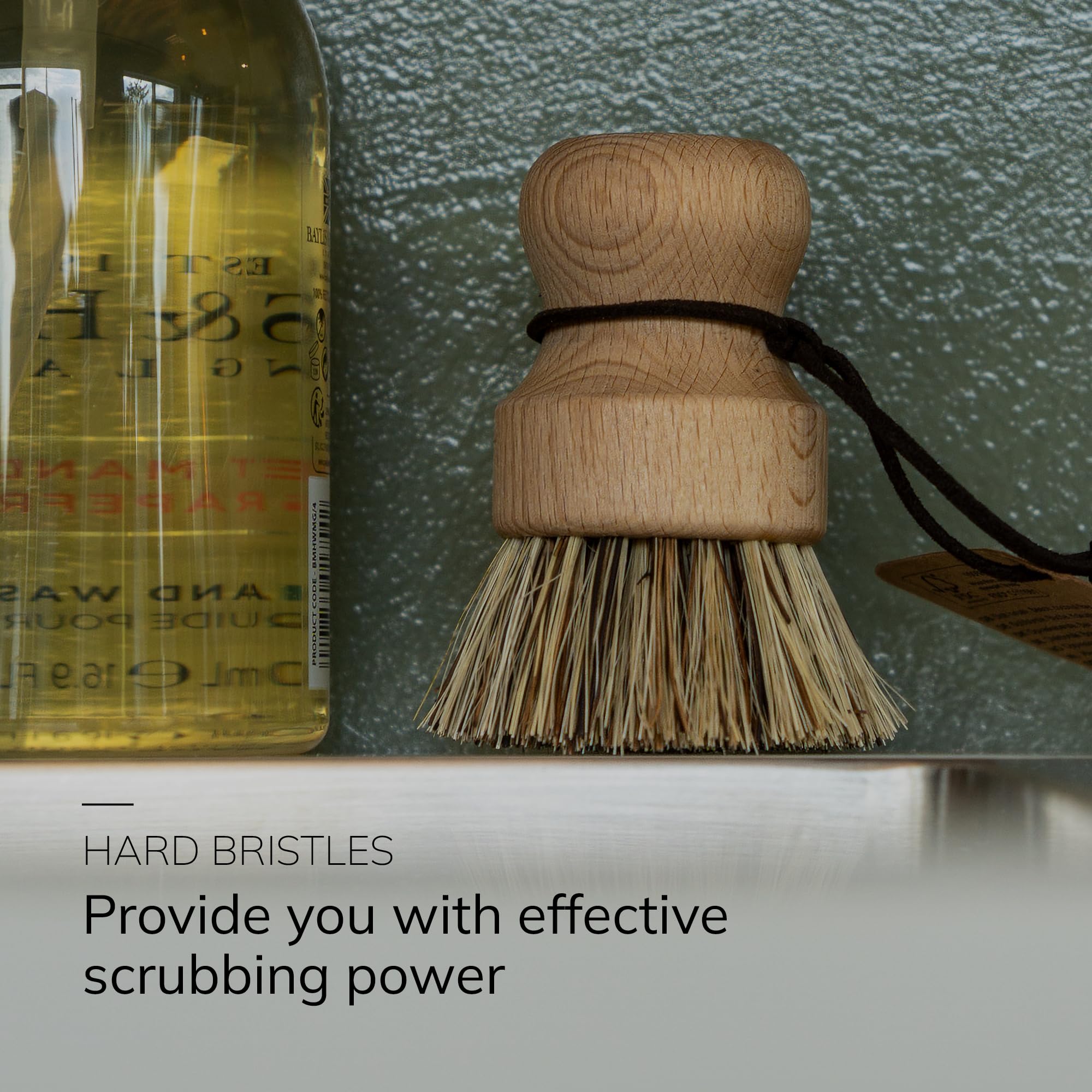 ENA Living Wooden Pot Brush - Sustainable Beechwood & Coconut Fiber | 9x6 cm