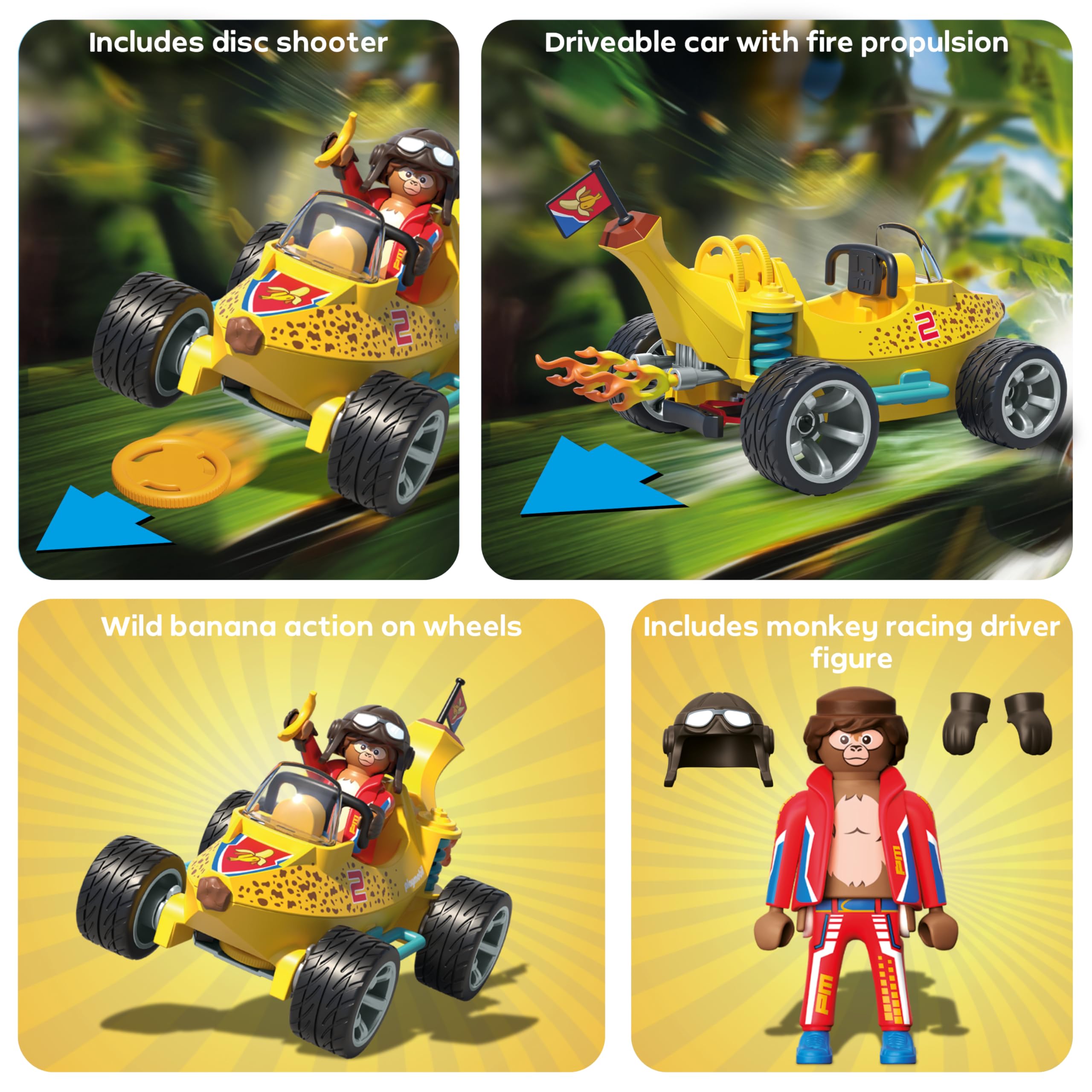 Playmobil Funstars Racing Banana Action Figure Set | Disc Shooting Function | Ages 4+ 4