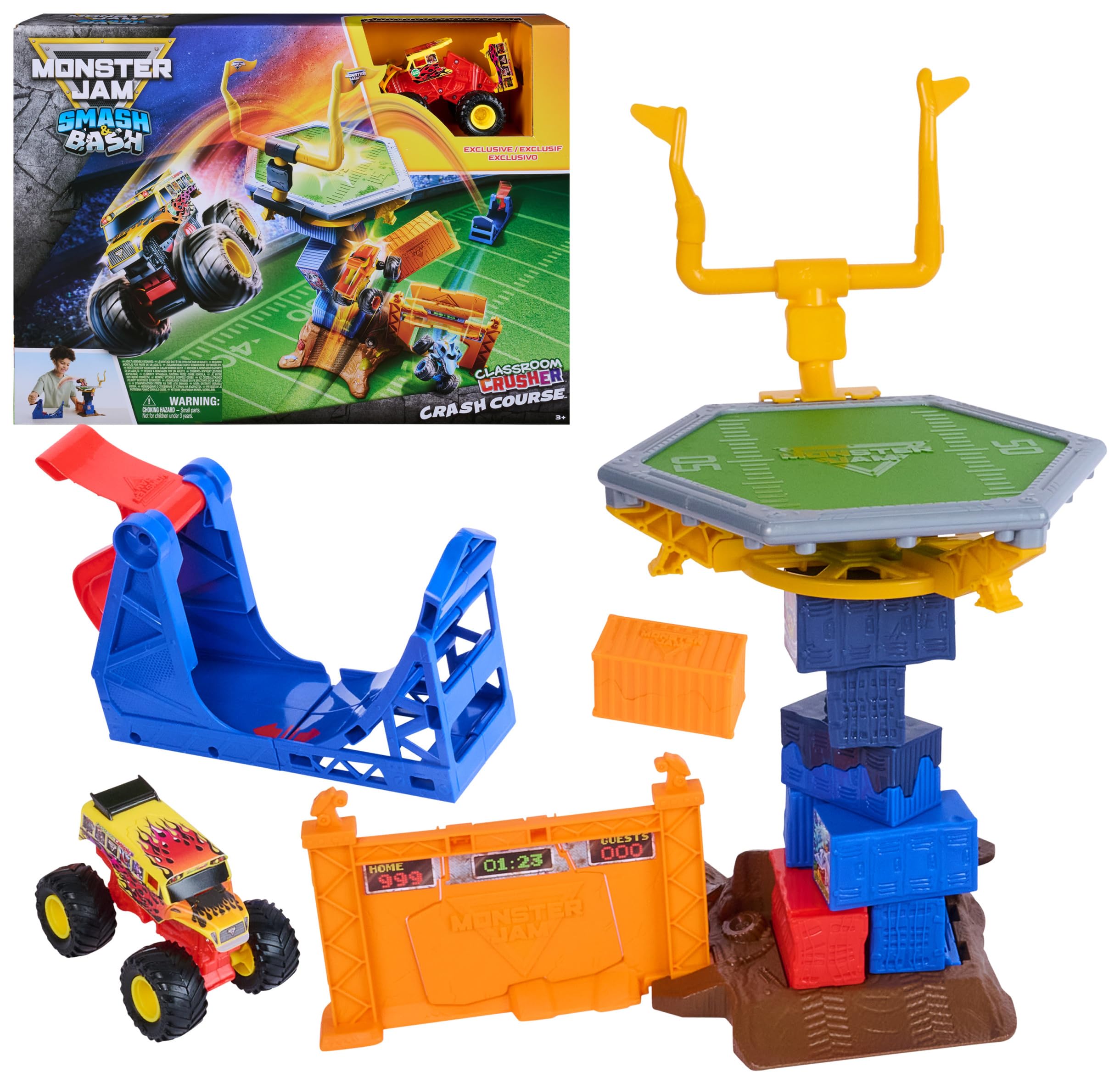 Monster Jam Smash & Bash Crash Course Playset with Launcher, Exclusive 1:64 Truck 1