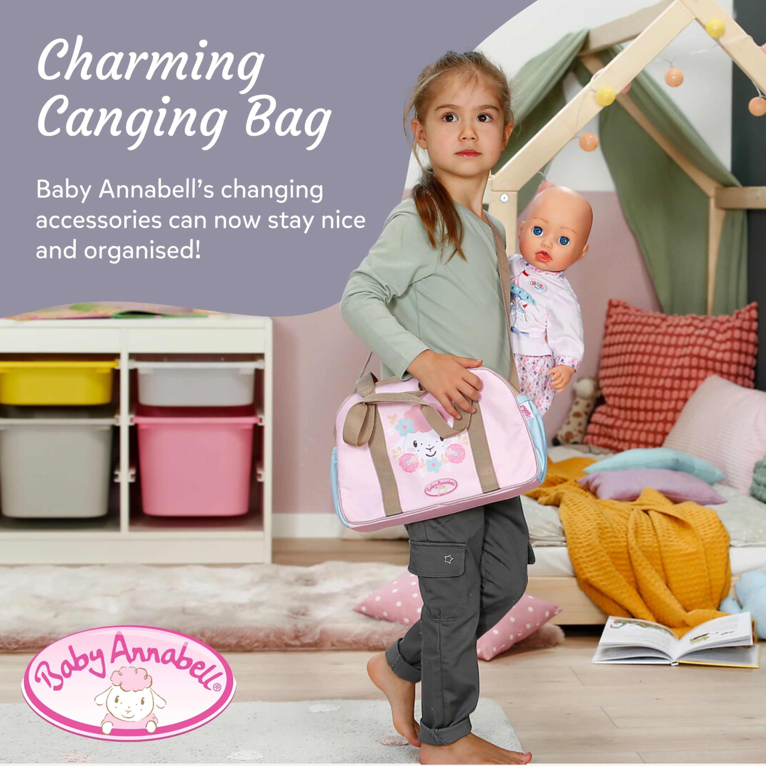 Baby Annabell Changing Bag - Includes Mat, Diaper & Lotion Bottle | Rose Color | Fits 36cm & 43cm Dolls 2
