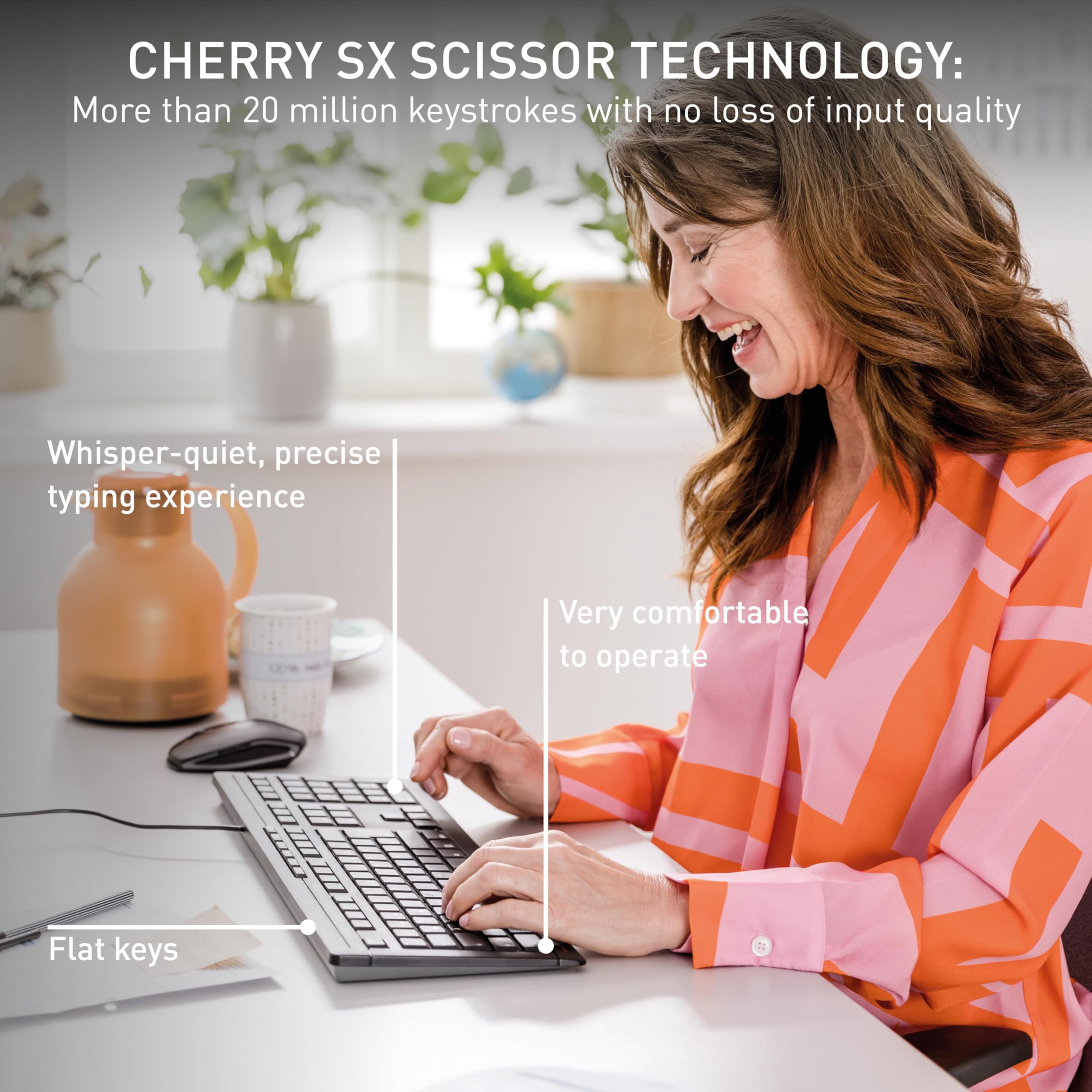 CHERRY STREAM KEYBOARD - Wired, Whisper-Quiet Keystroke | UK QWERTY Layout | Black